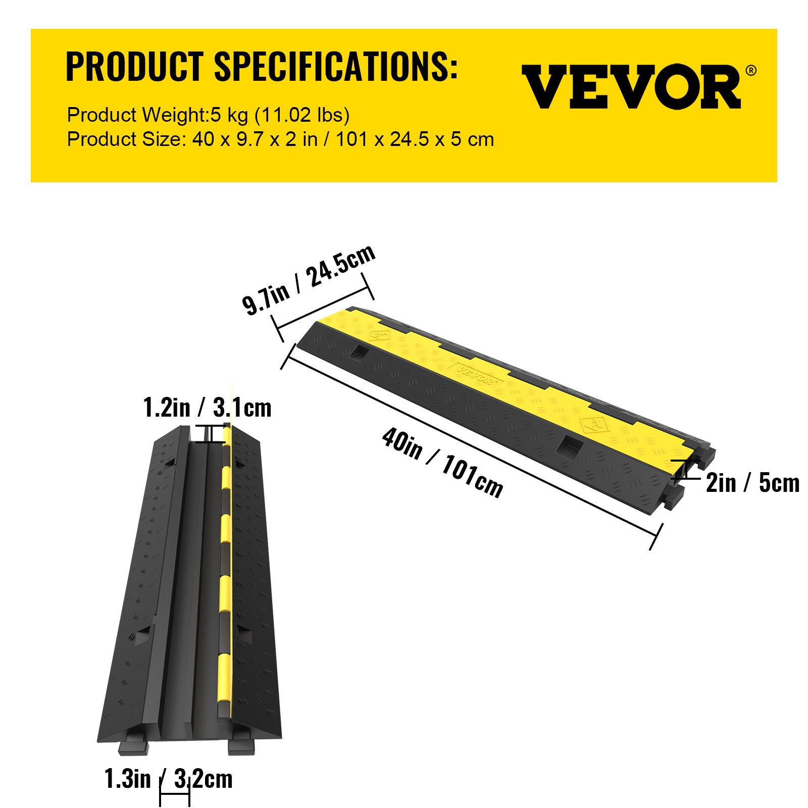 VEVOR Rubber Cable Protectors Heavy Duty Wire Hose Cord Protective Cover Ramps F