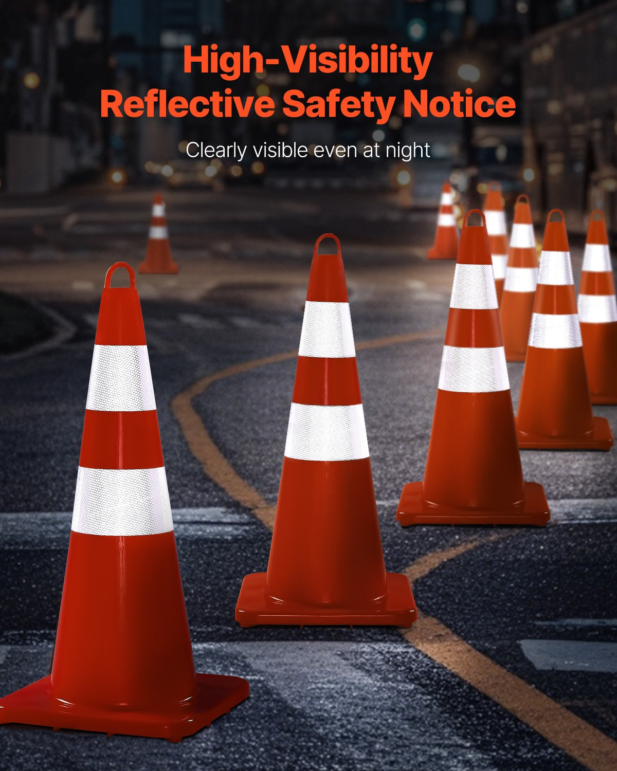 10PCS 28in Traffic Cones PVC Orange 2 Reflective Collars Weighted Base ...