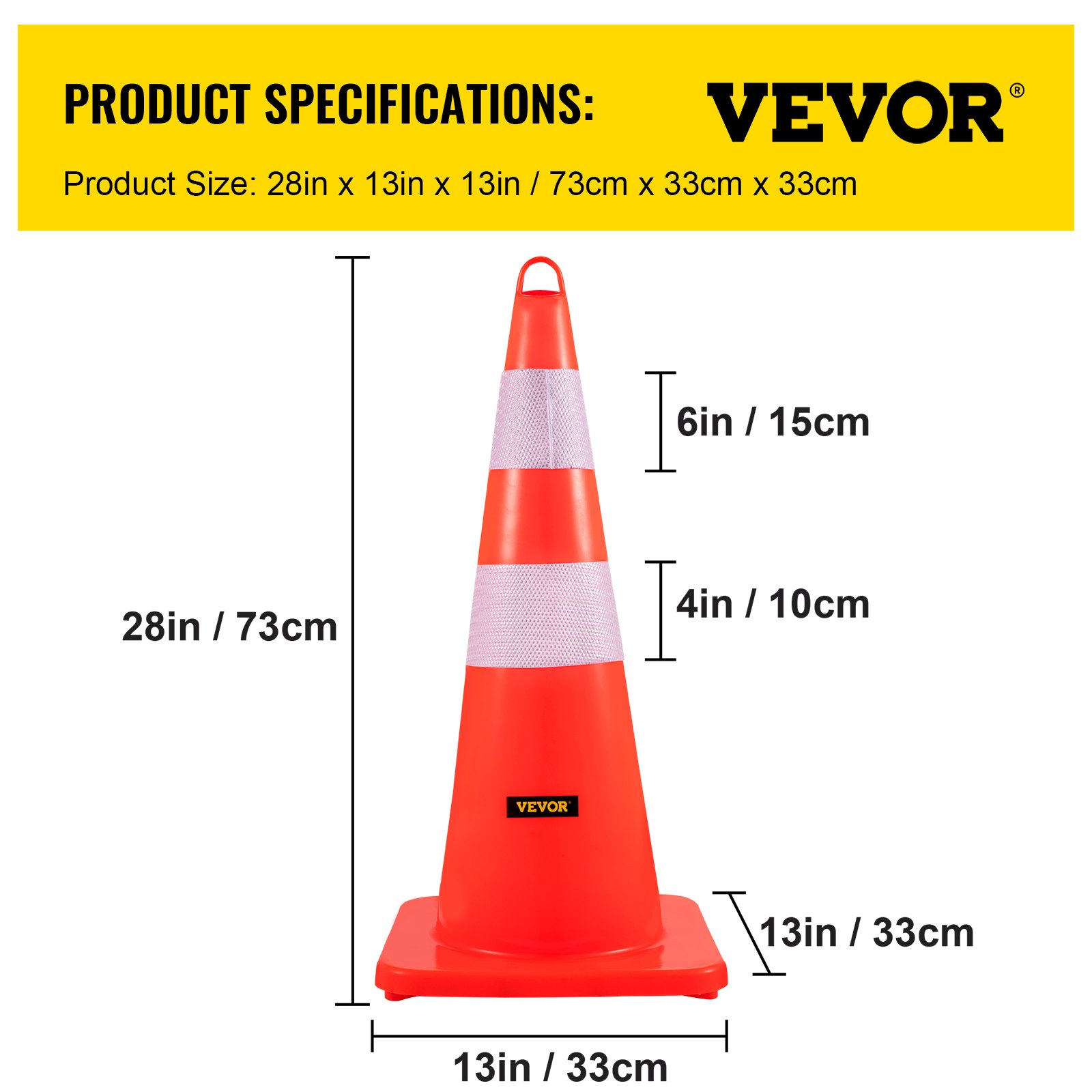 Safety Cones, 12 x 28" Traffic Cones, PVC Orange Construction Cones, 2 Reflectiv