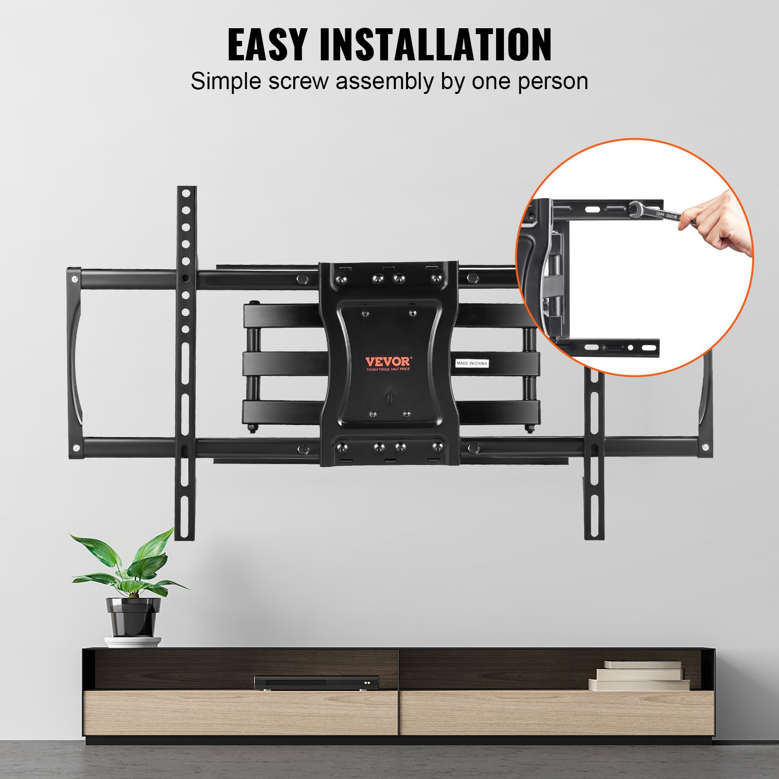 Full Motion TV Mount Fits for Most 37-75 inch TVs, Swivel Tilt Horizontal Adjust