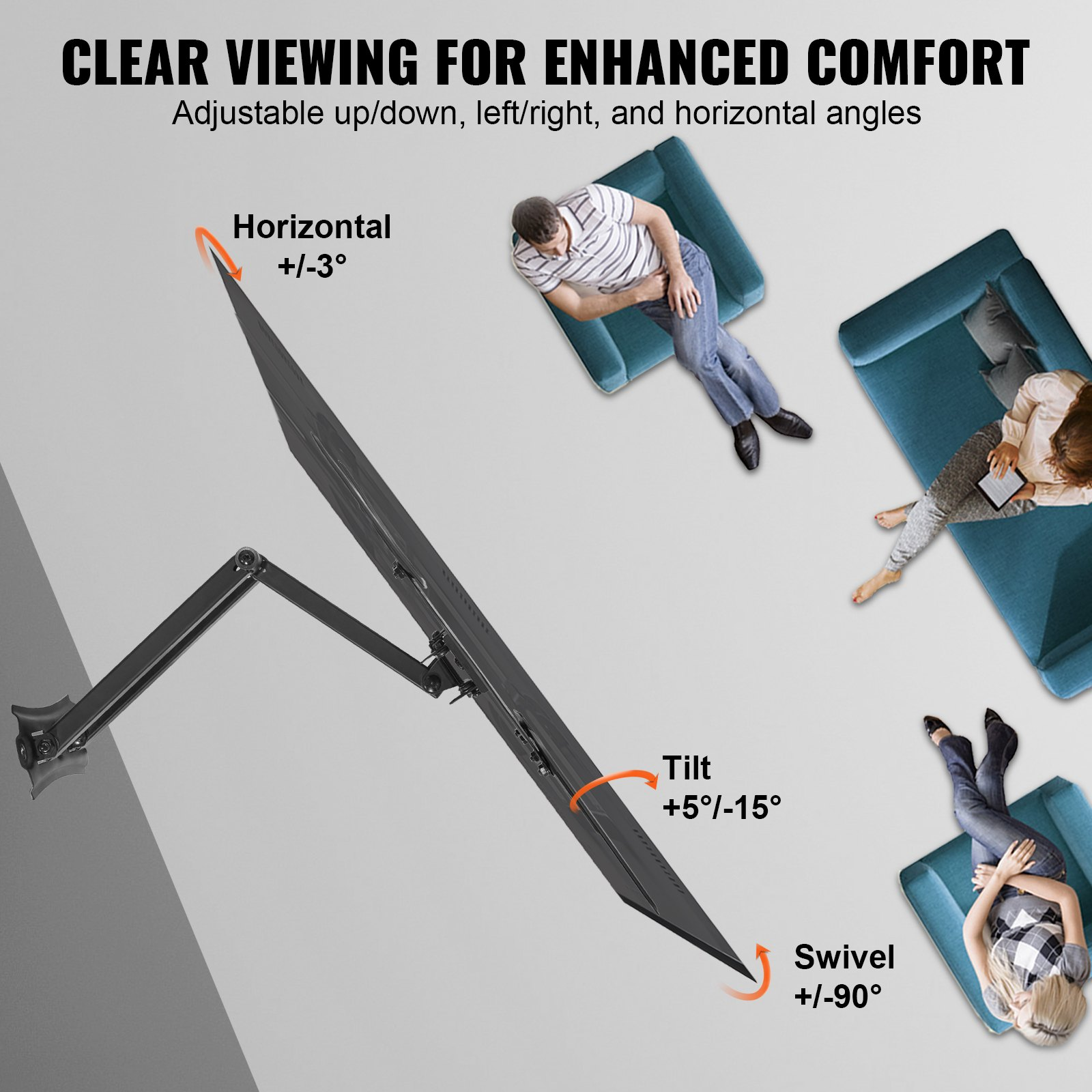 VEVOR Full Motion TV Mount Fits for Most 26-55 inch TVs, Holds up to 99 lbs