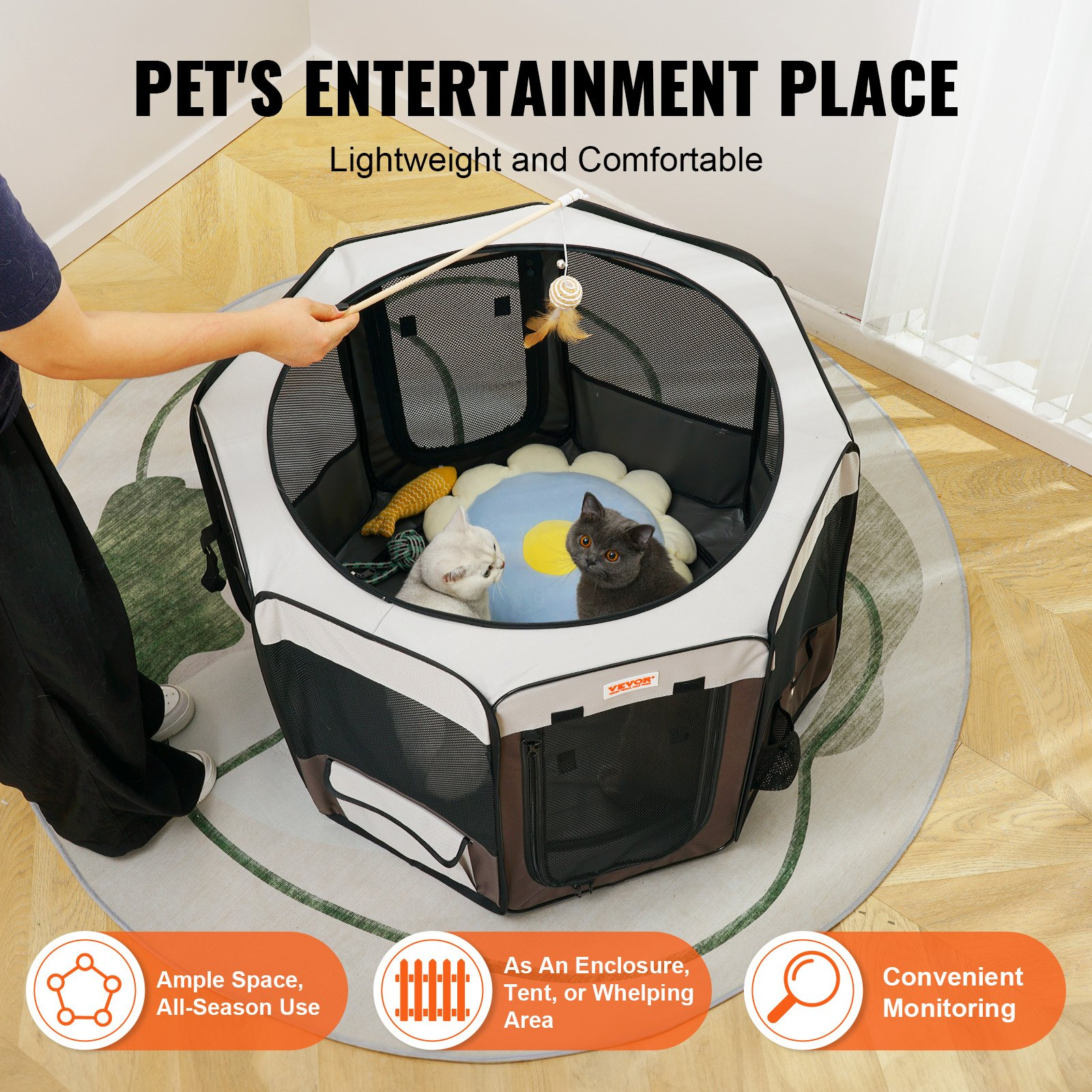 VEVOR Foldable Pet Playpen, 36 inch Portable Dog Playpen, M)