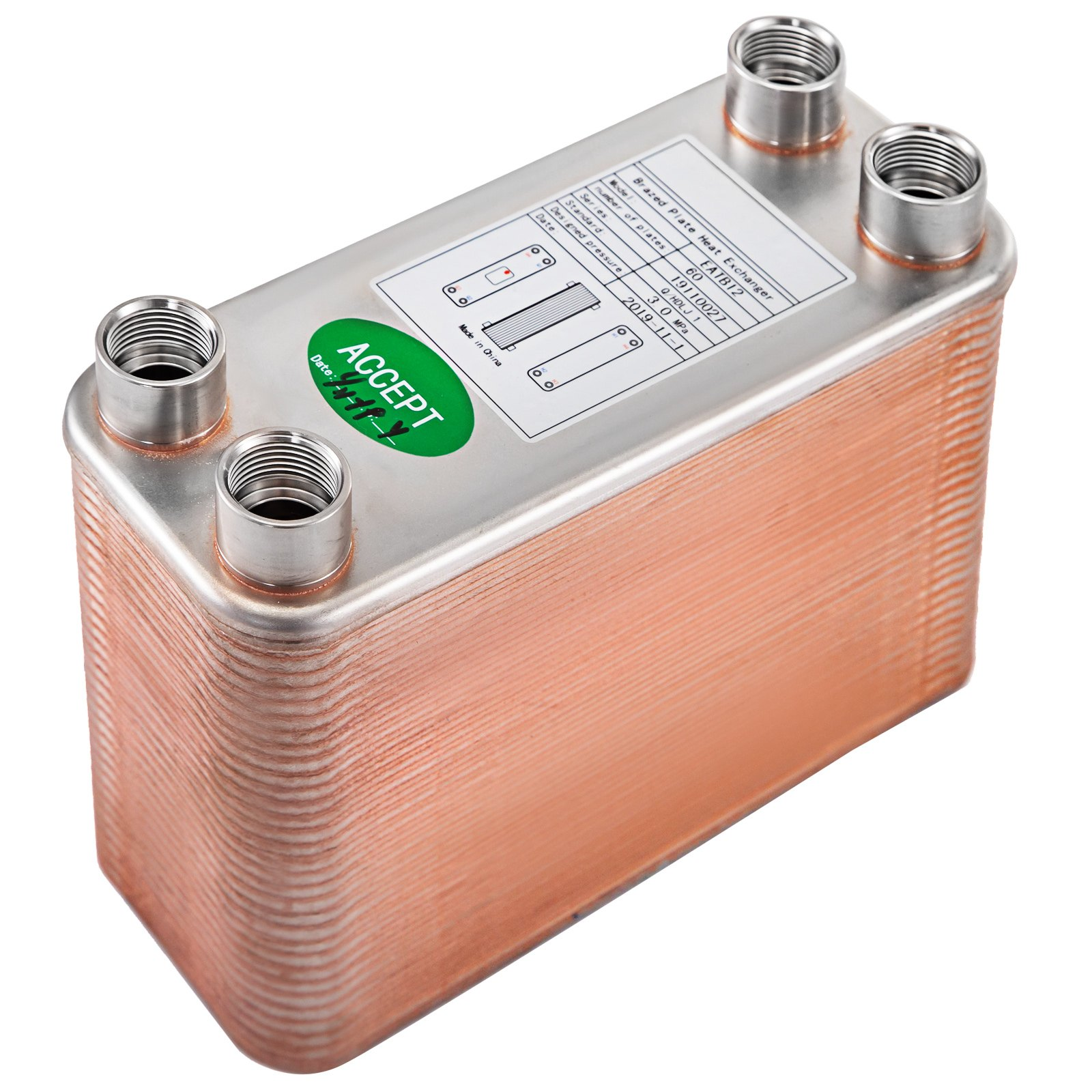 VEVOR Intercambiador de Calor 3"x7.5" 60 Placas Placa Soldada Intercambiador de Calor 316L 1/2" BSP - Imagen 9 de 10