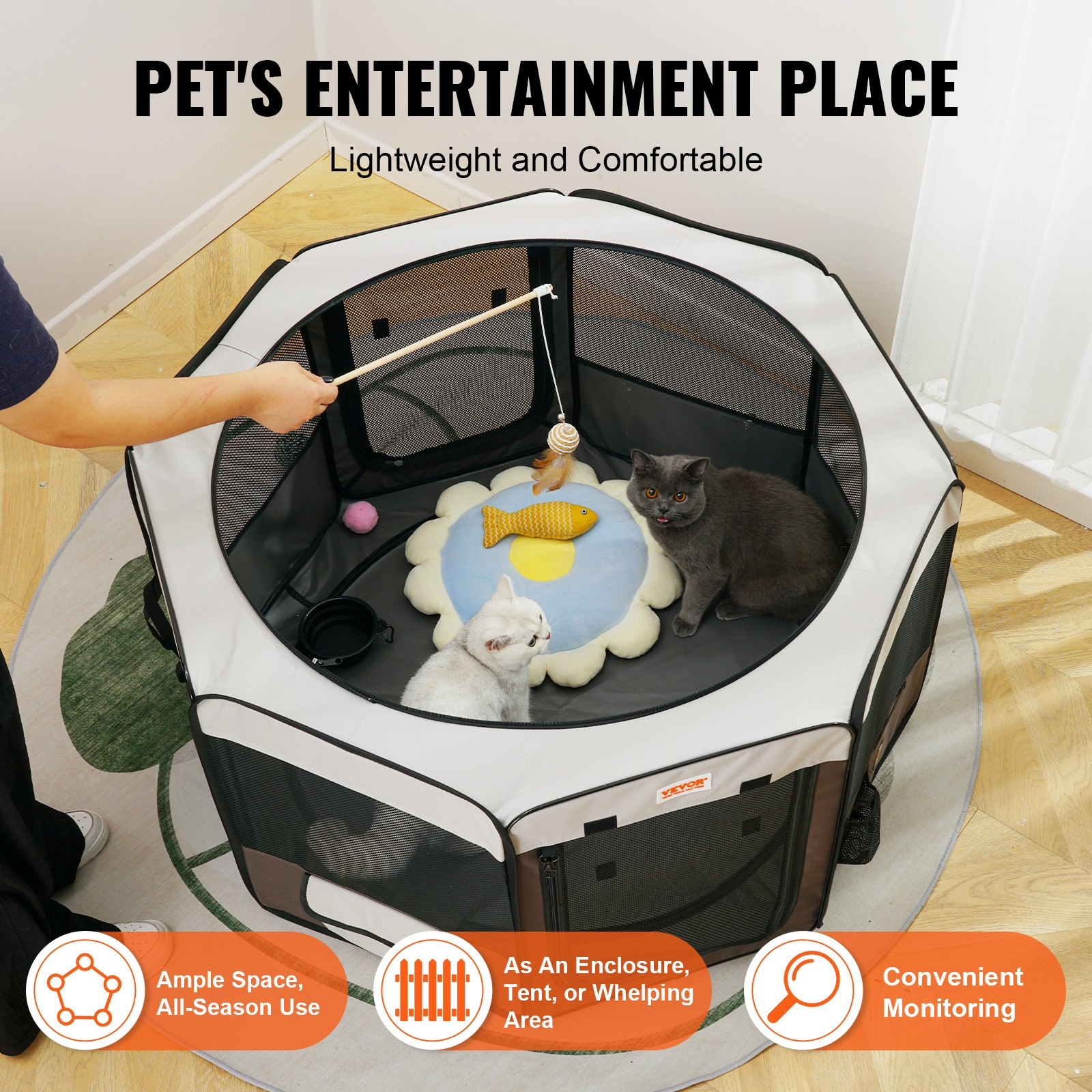 VEVOR Foldable Pet Playpen - Portable Dog Playpen, Crate Kennel for Puppy, L)