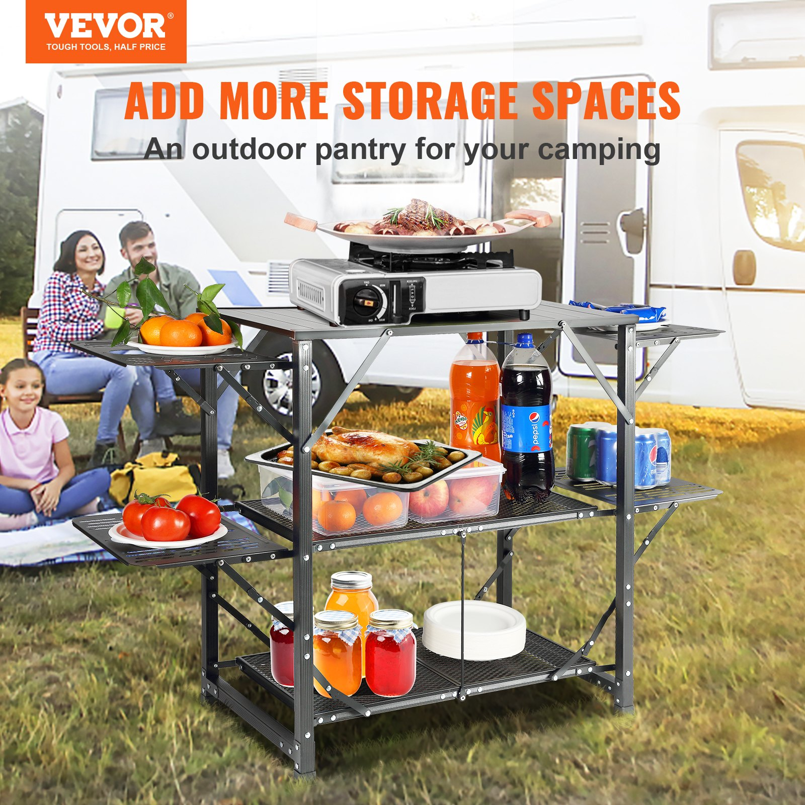 VEVOR Camping Kitchen Table, One-piece Folding Cook Station with Carrying Bag