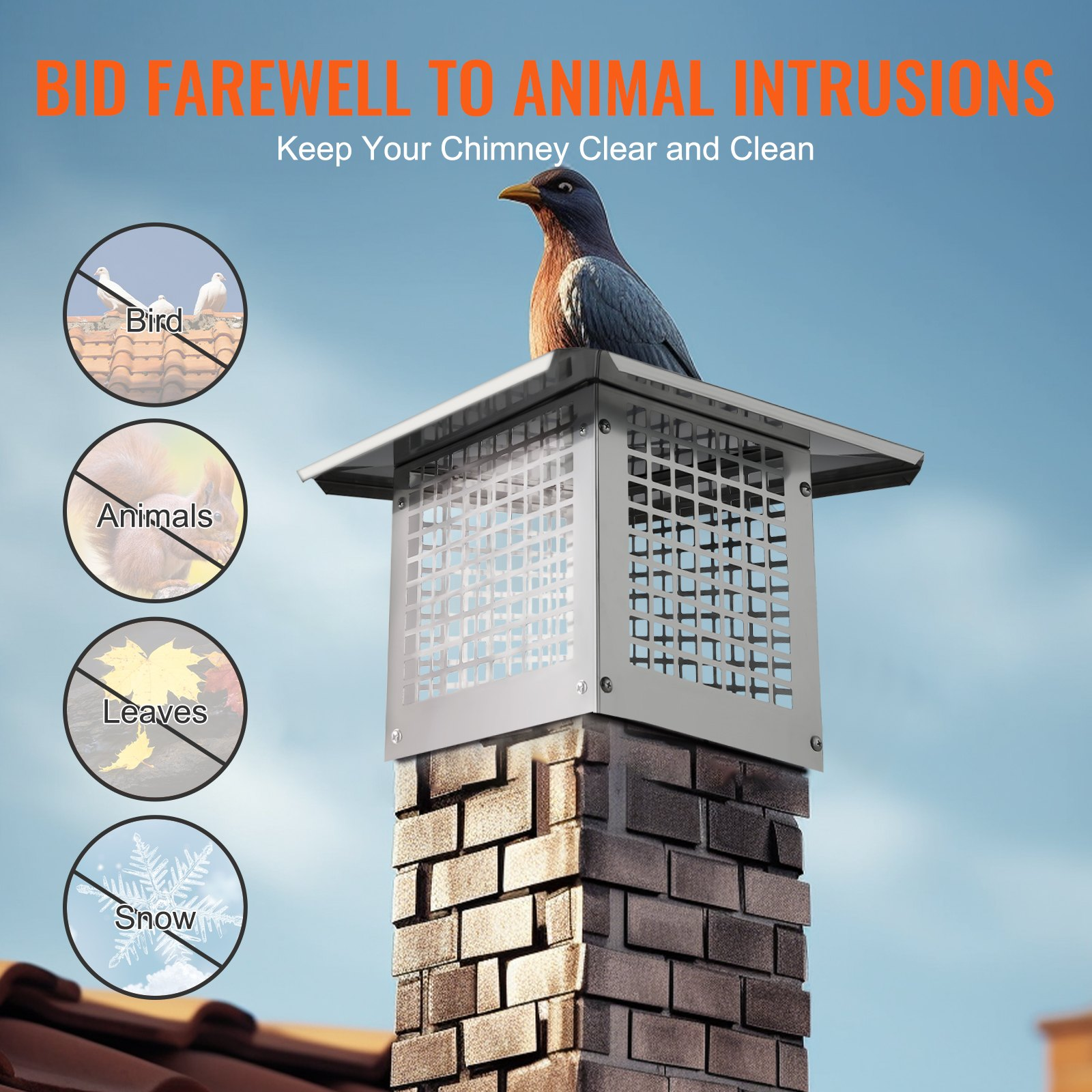 Chimney Cap, 13 x 9 inch, 304 Stainless Steel Fireplace Chimney Cover, Not Easil