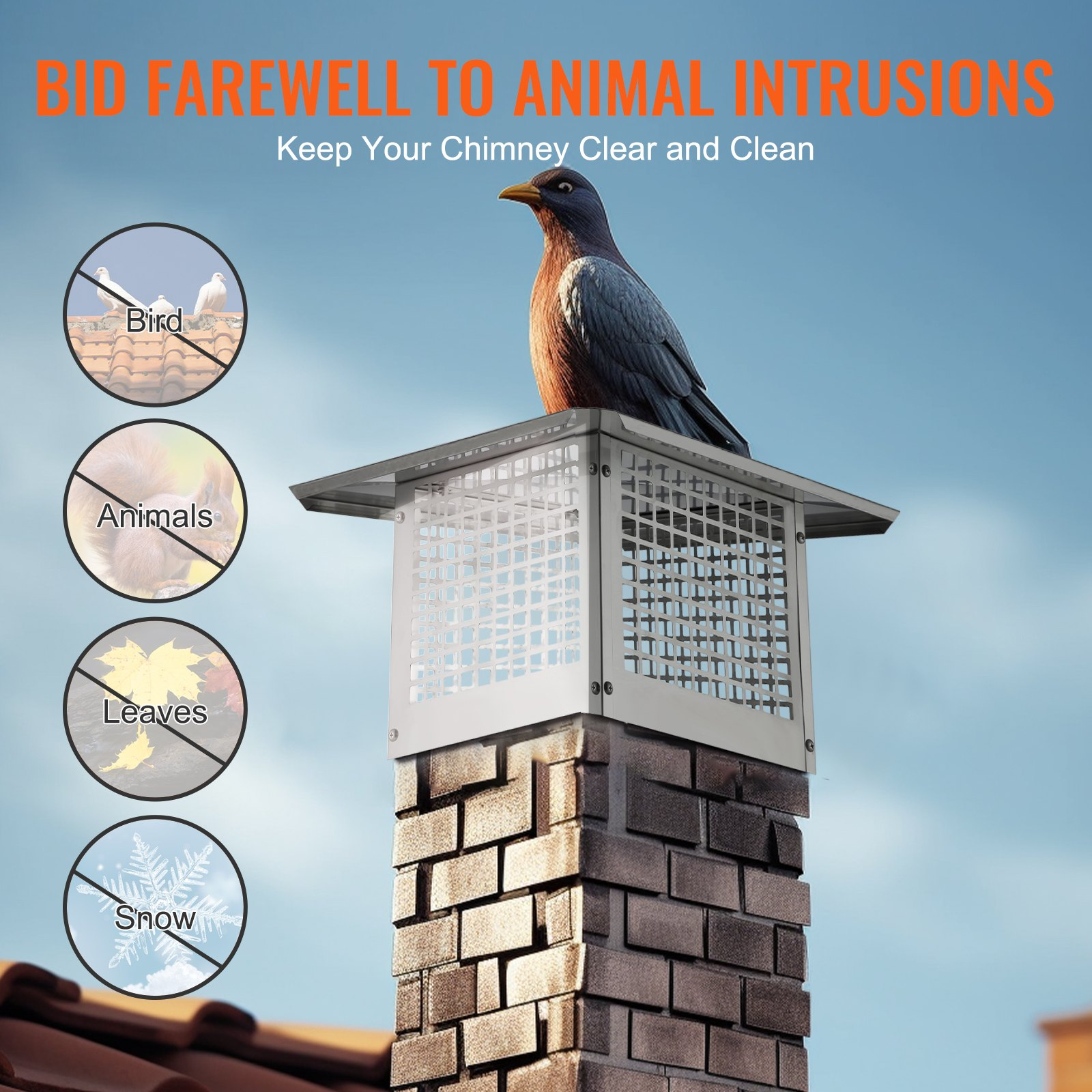 Chimney Cap, 12 x 12 inch, 304 Stainless Steel Fireplace Chimney Cover, Not Easi