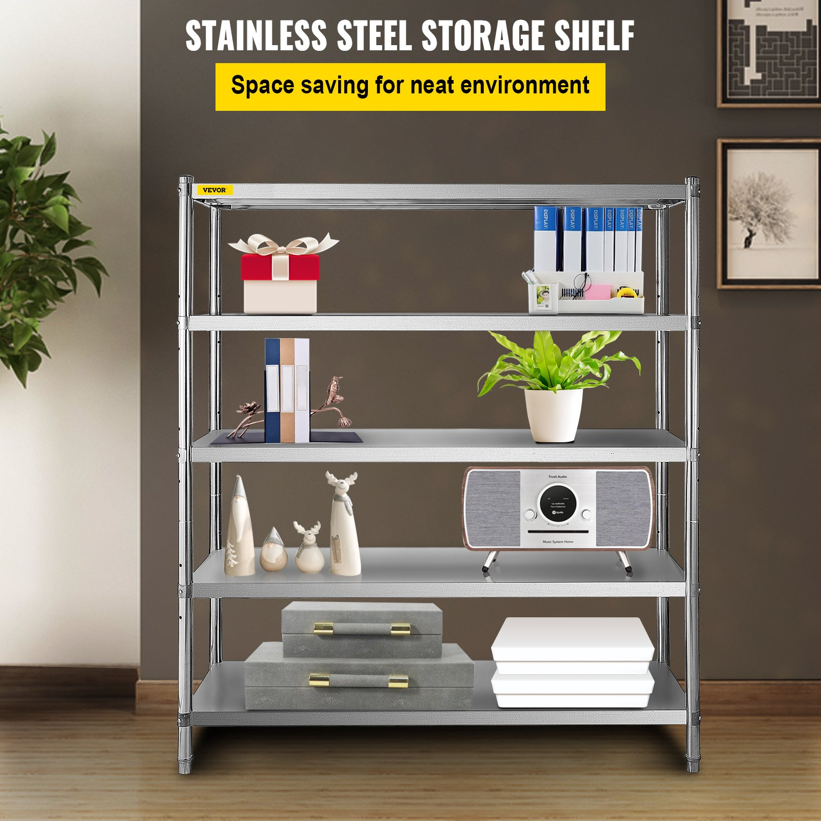 VEVOR Heavy Duty Stainless Steel Shelving Unit - 5-Tier Adjustable Shelves for K