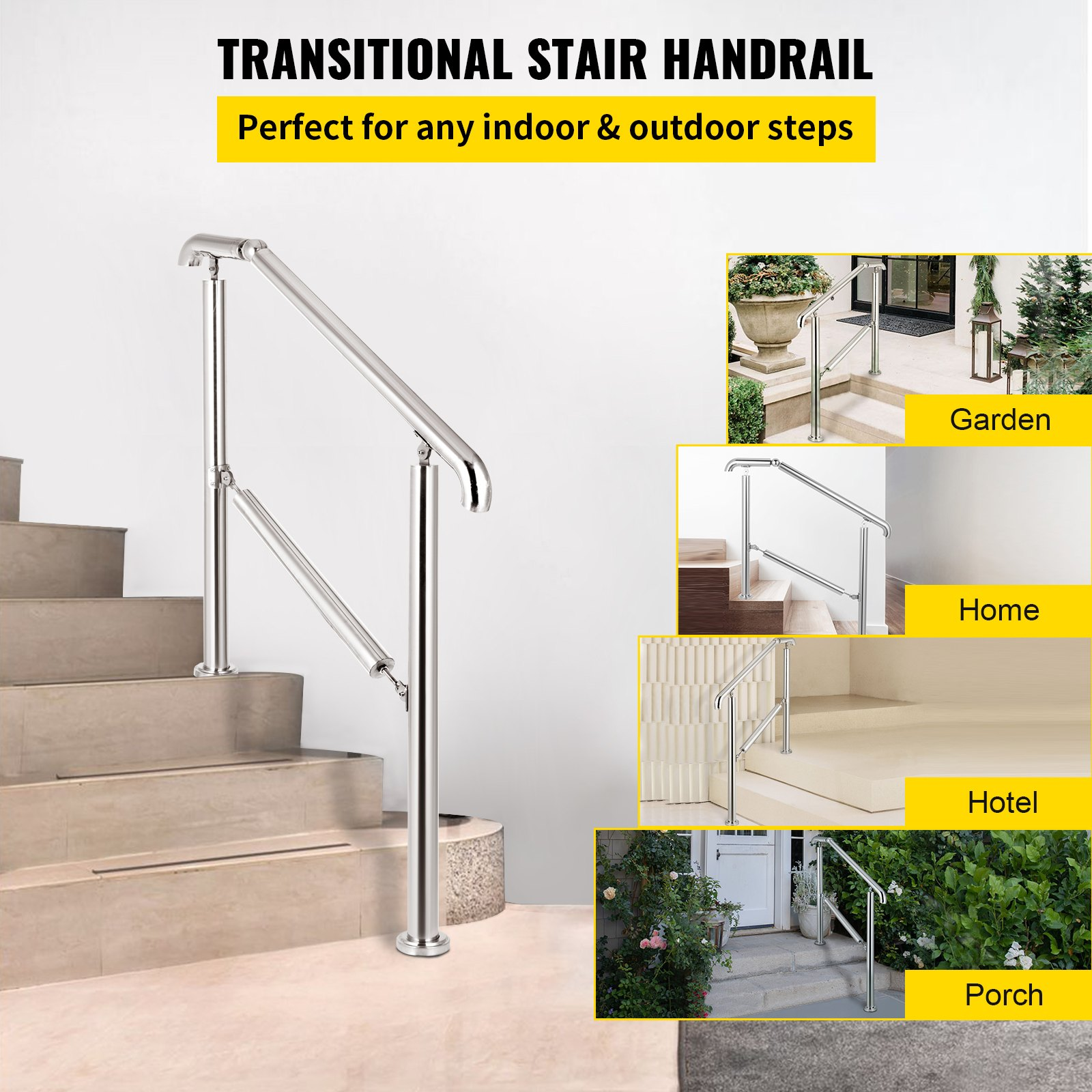 Stainless Steel Transitional Handrail fit for Level Surface and 2 to 3 Adjustab