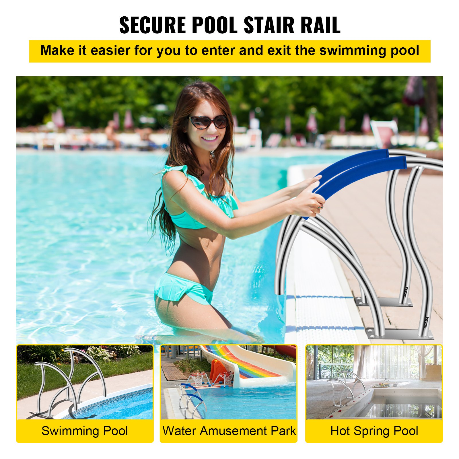 VEVOR Poolhandlauf, 2er-Pack 30""x30"" Schwimmbad Treppenschiene, 304 Edelstahl