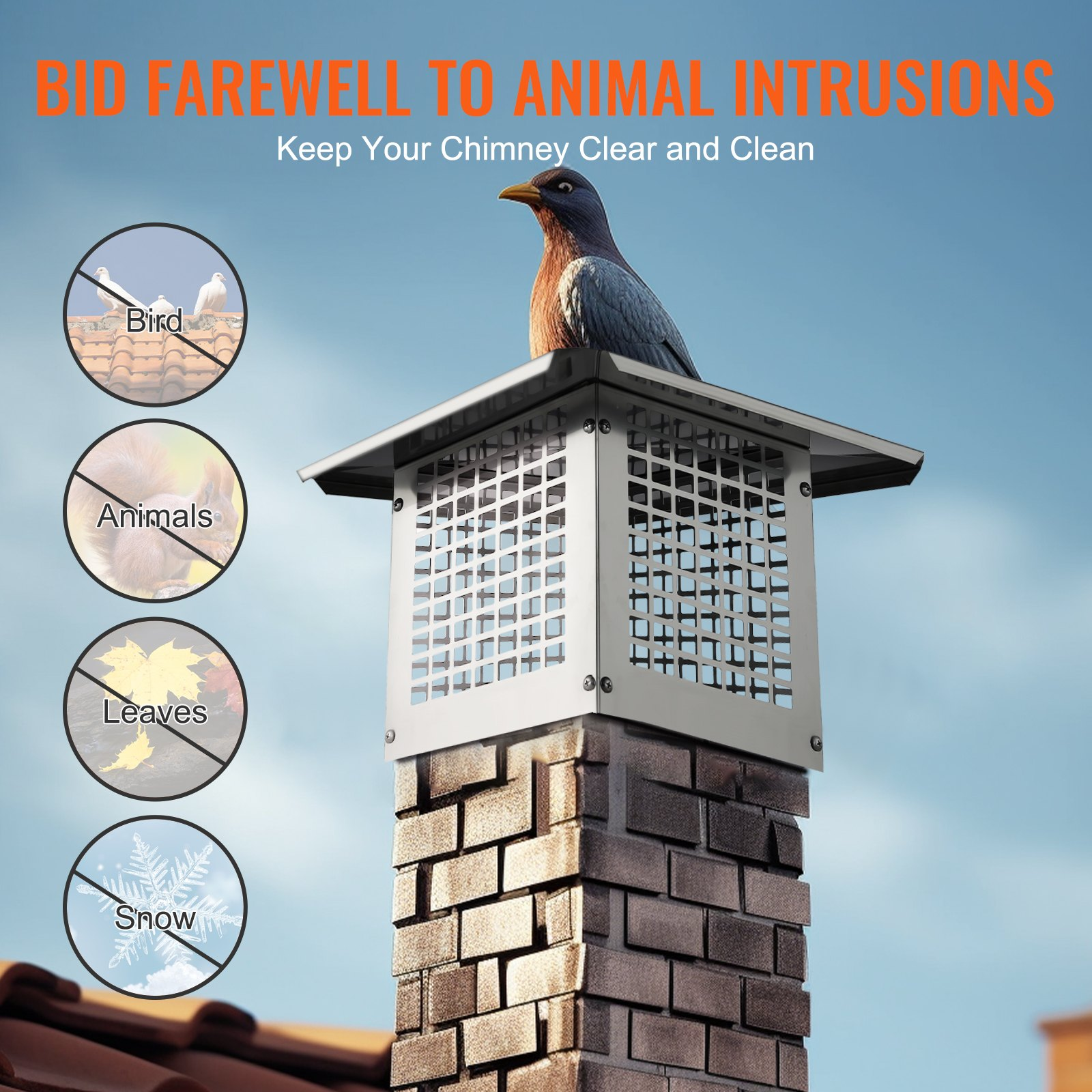 Chimney Cap, 9 x 9 inch, 304 Stainless Steel Fireplace Chimney Cover, Not Easily