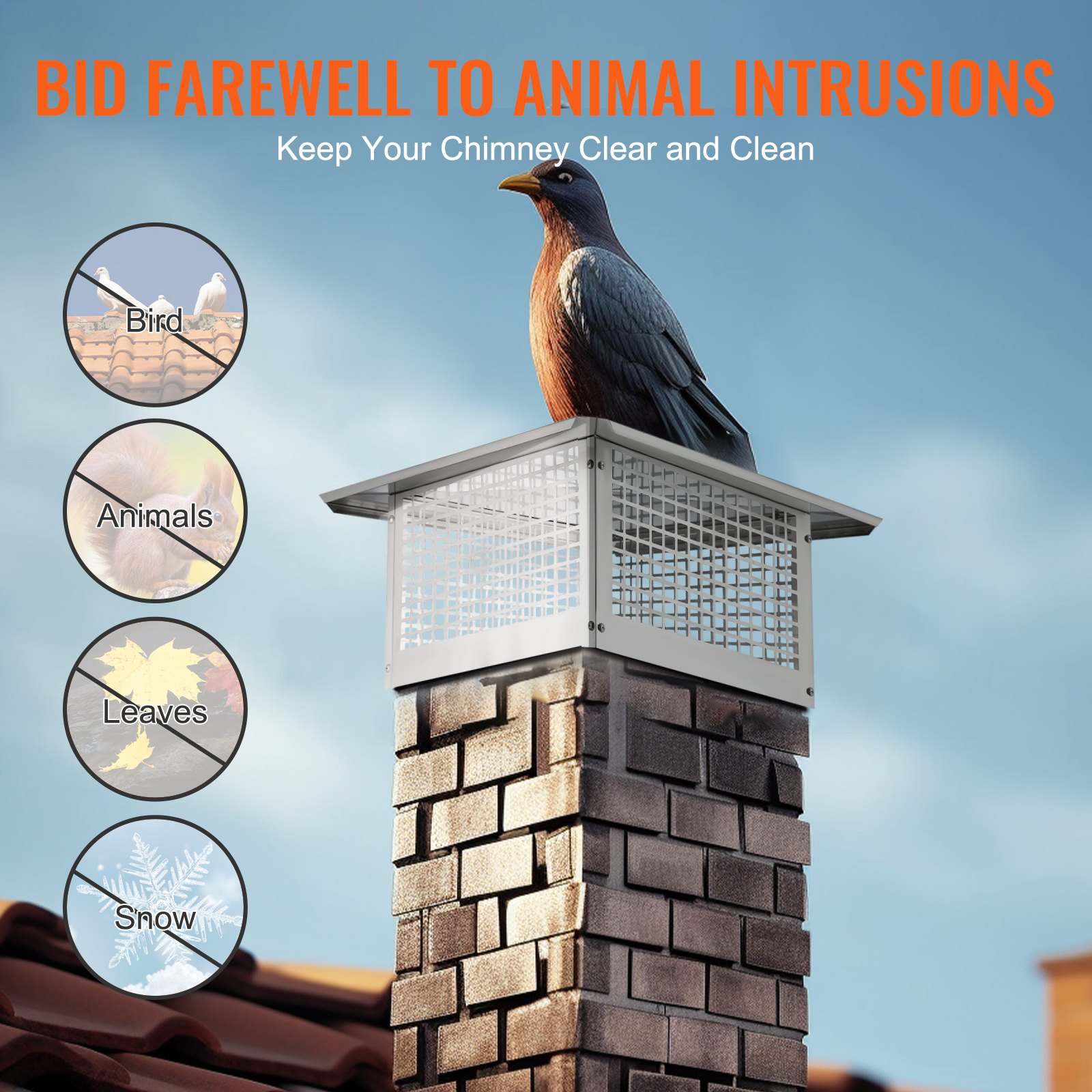 Chimney Cap, 17 x 17 inch, 304 Stainless Steel Fireplace Chimney Cover, Not Easi