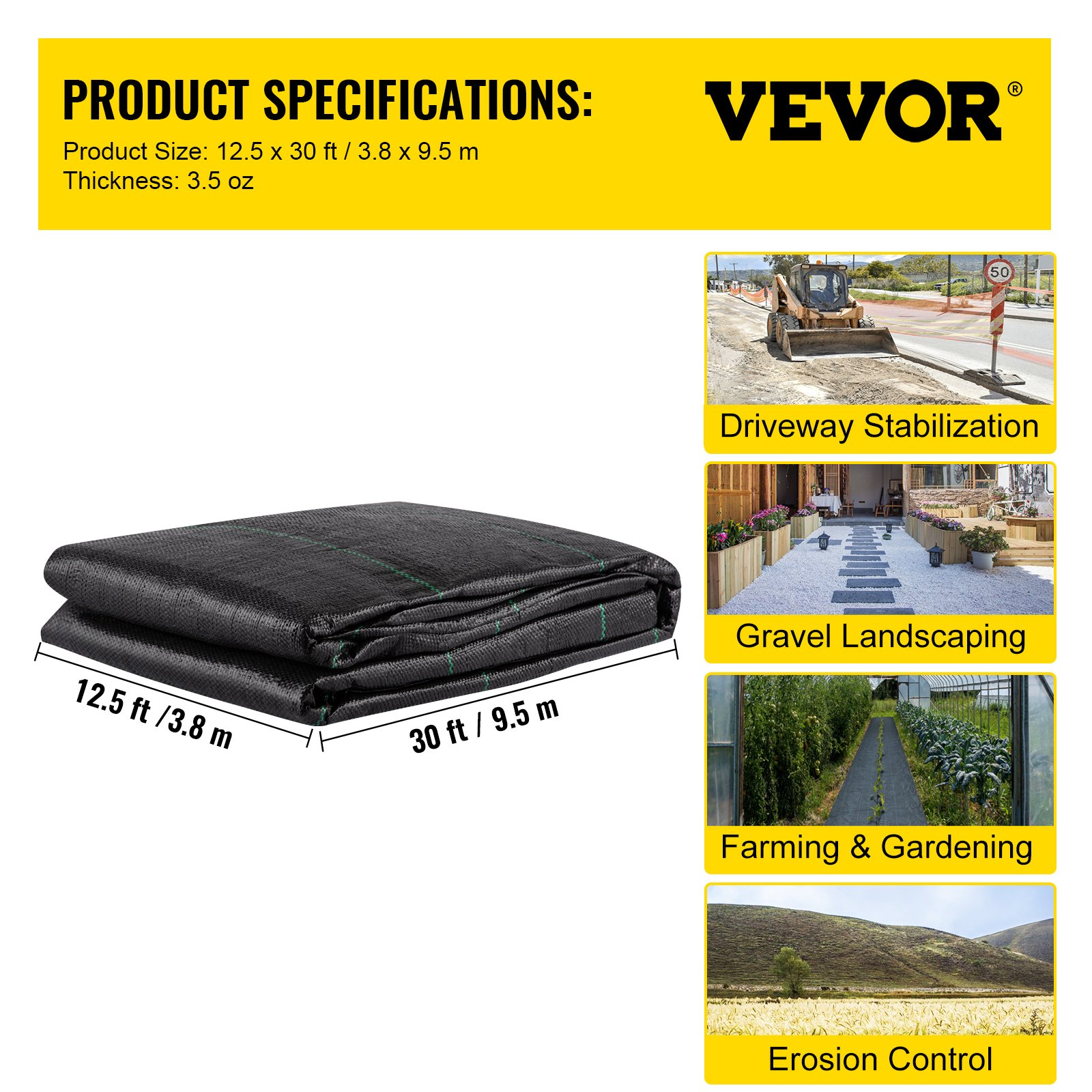 VEVOR Geotextile Fabric, Black