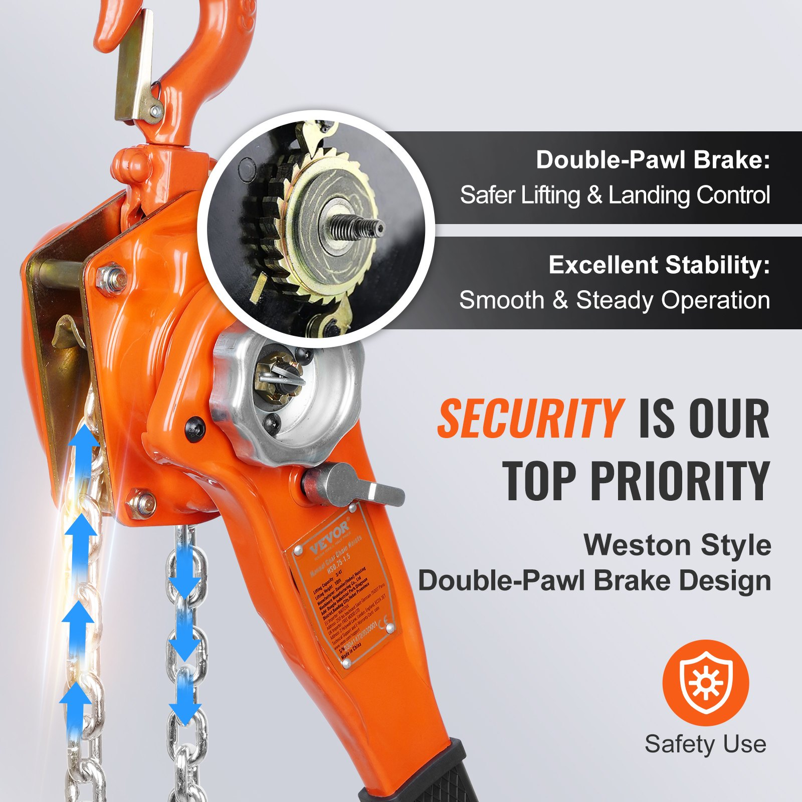 Manual Lever Chain Hoist, 3/4 Ton 1650 lbs Capacity, 10 FT Come Along, G80 Steel - Bild 7 von 10