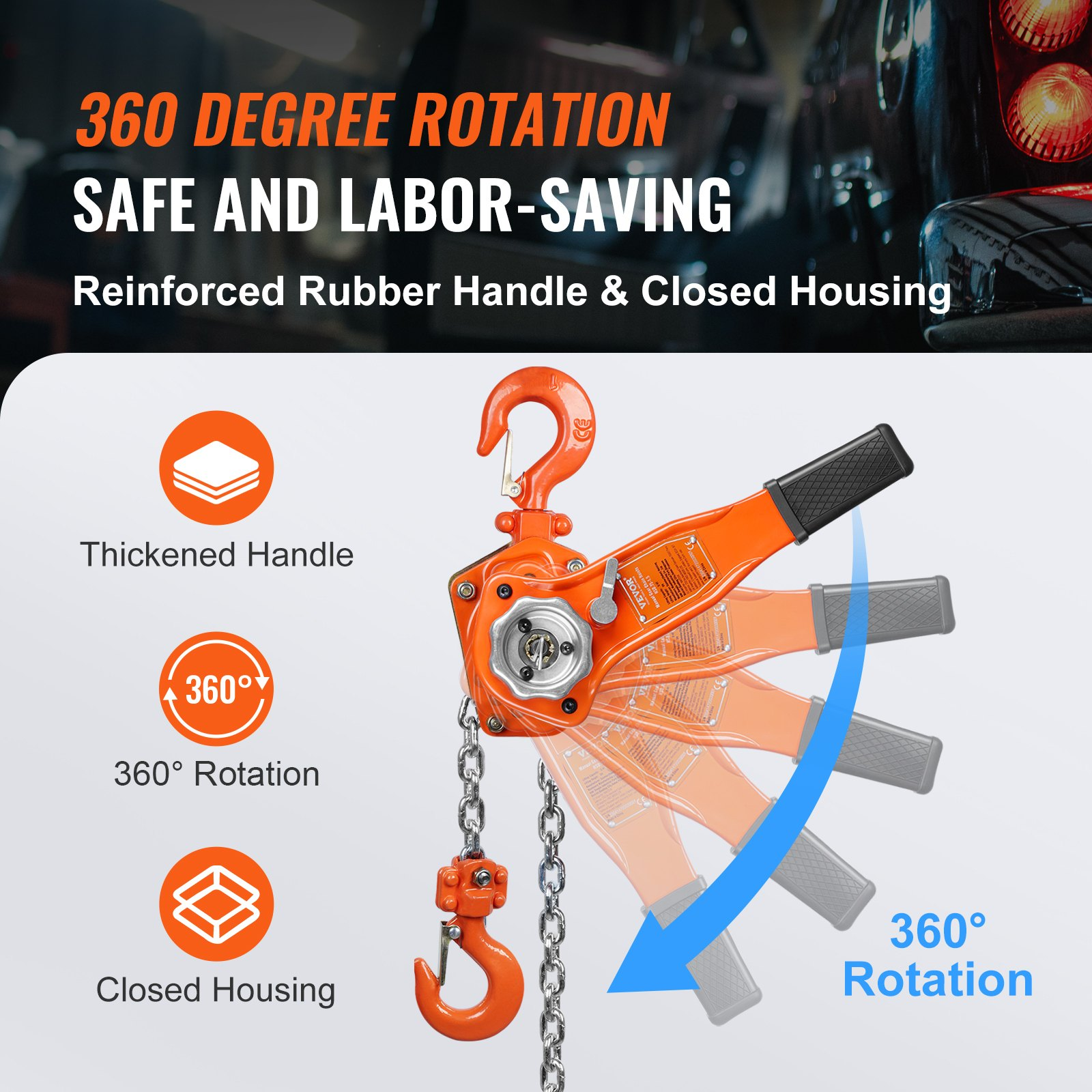 Manual Lever Chain Hoist, 3/4 Ton 1650 lbs Capacity, 10 FT Come Along, G80 Steel - Bild 9 von 10