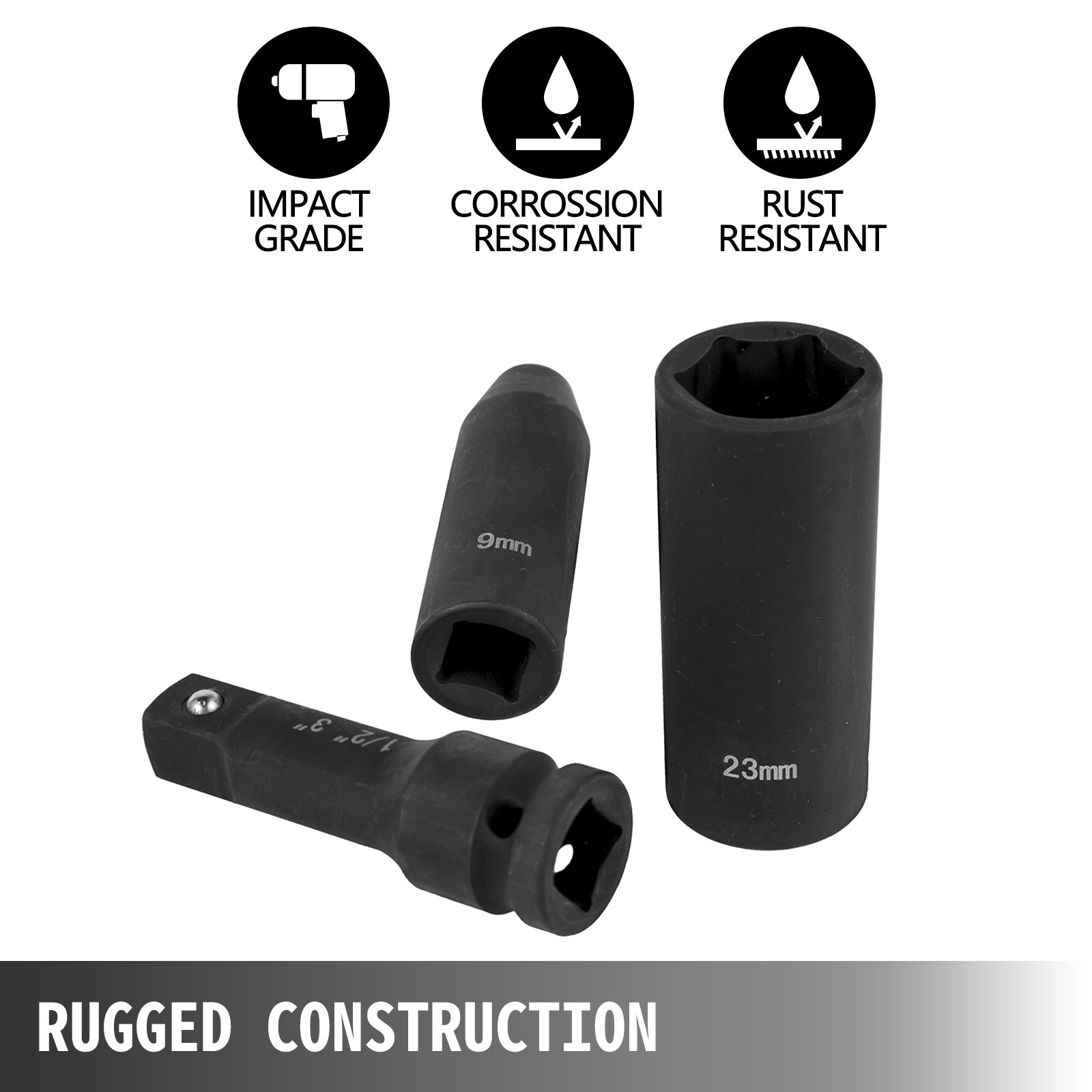 1/2" Impact Socket Set, 43-Piece Metric 9-30mm, Standard/Deep 6-Point Sockets - Picture 2 of 10