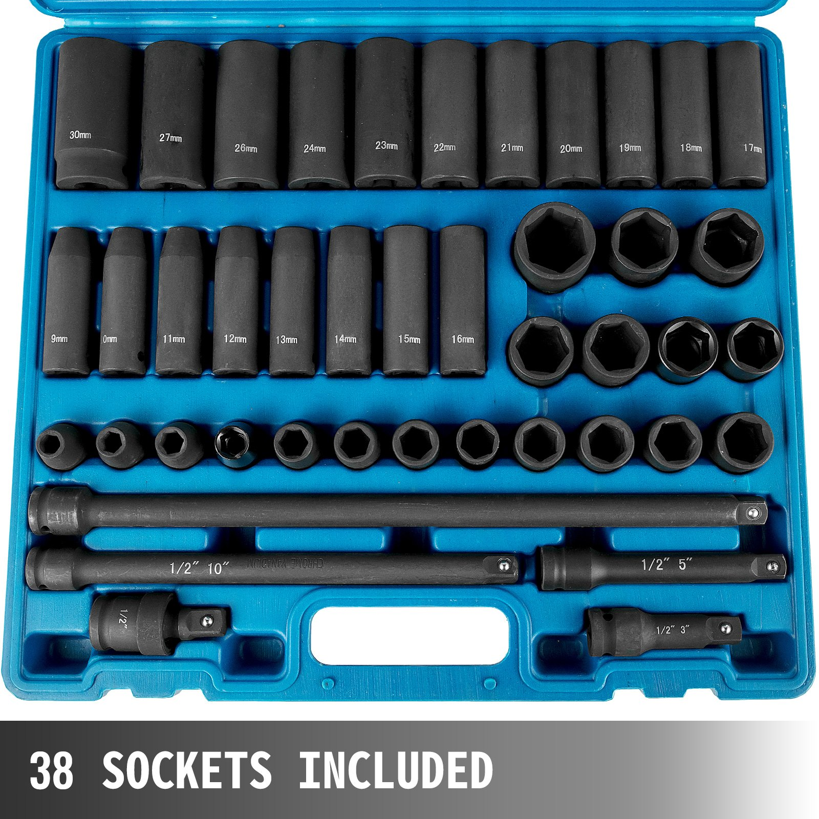 1/2" Impact Socket Set, 43-Piece Metric 9-30mm, Standard/Deep 6-Point Sockets - Picture 5 of 10