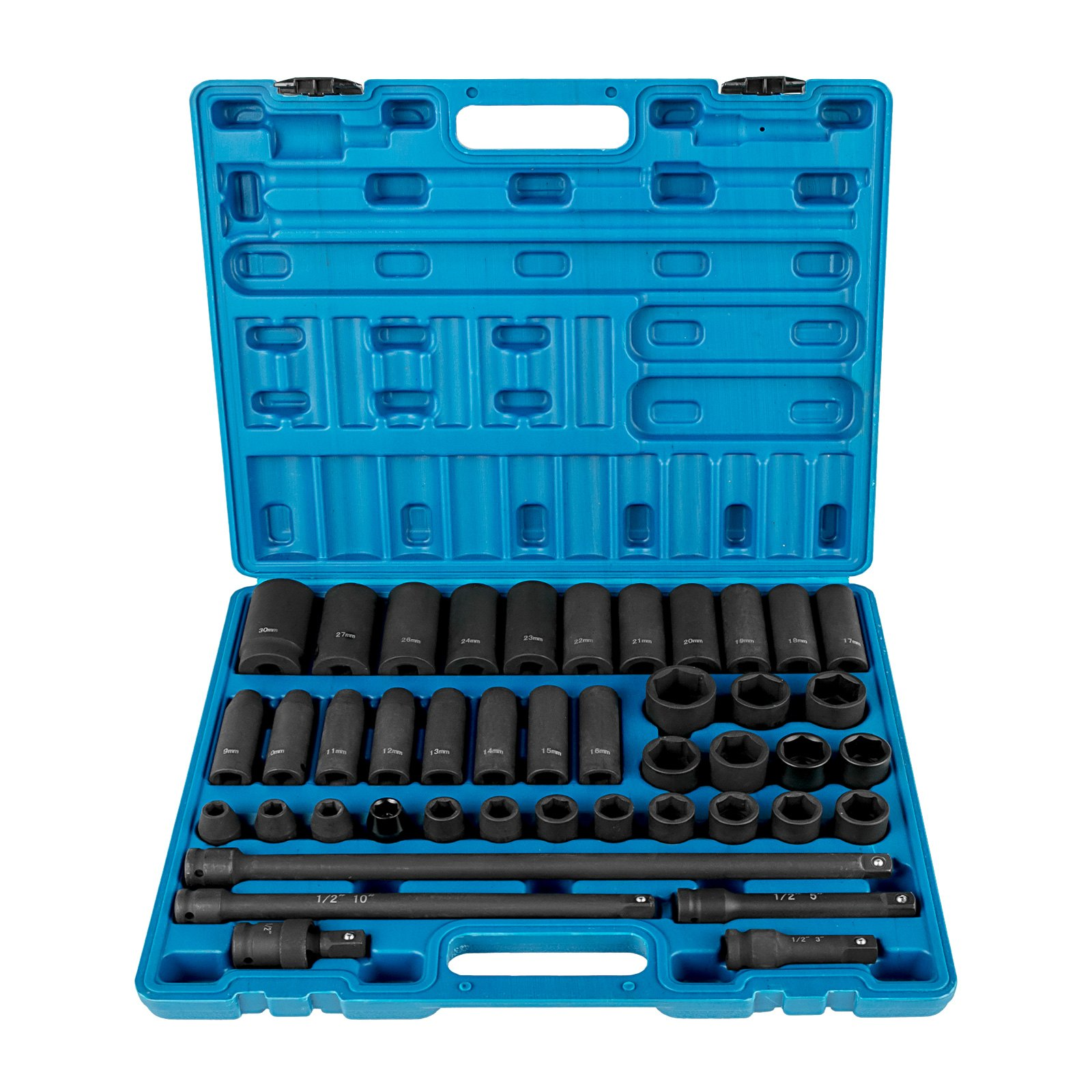 1/2" Impact Socket Set, 43-Piece Metric 9-30mm, Standard/Deep 6-Point Sockets - Picture 9 of 10