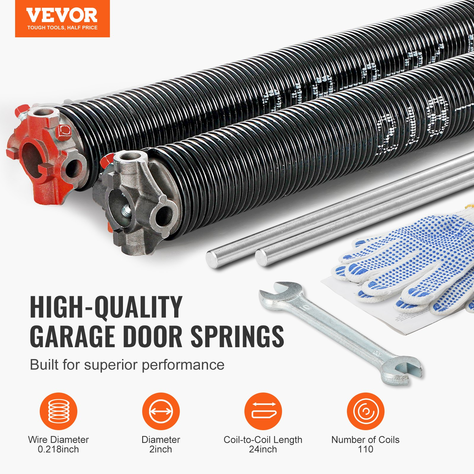 Garage Door Torsion Springs, Pair of 0.218 x 2 x 24inch, Garage Door