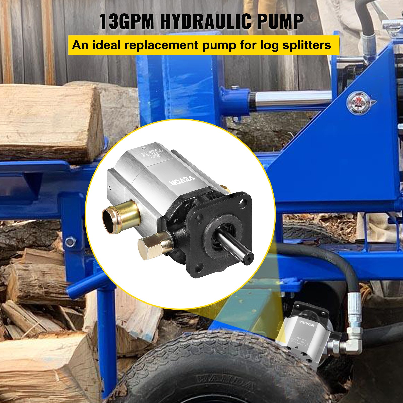 13 GPM Hydraulic Wood Splitter Pump, 2-Stage, 3000 PSI, 3600 RPM Aluminum Pump - Picture 1 of 11