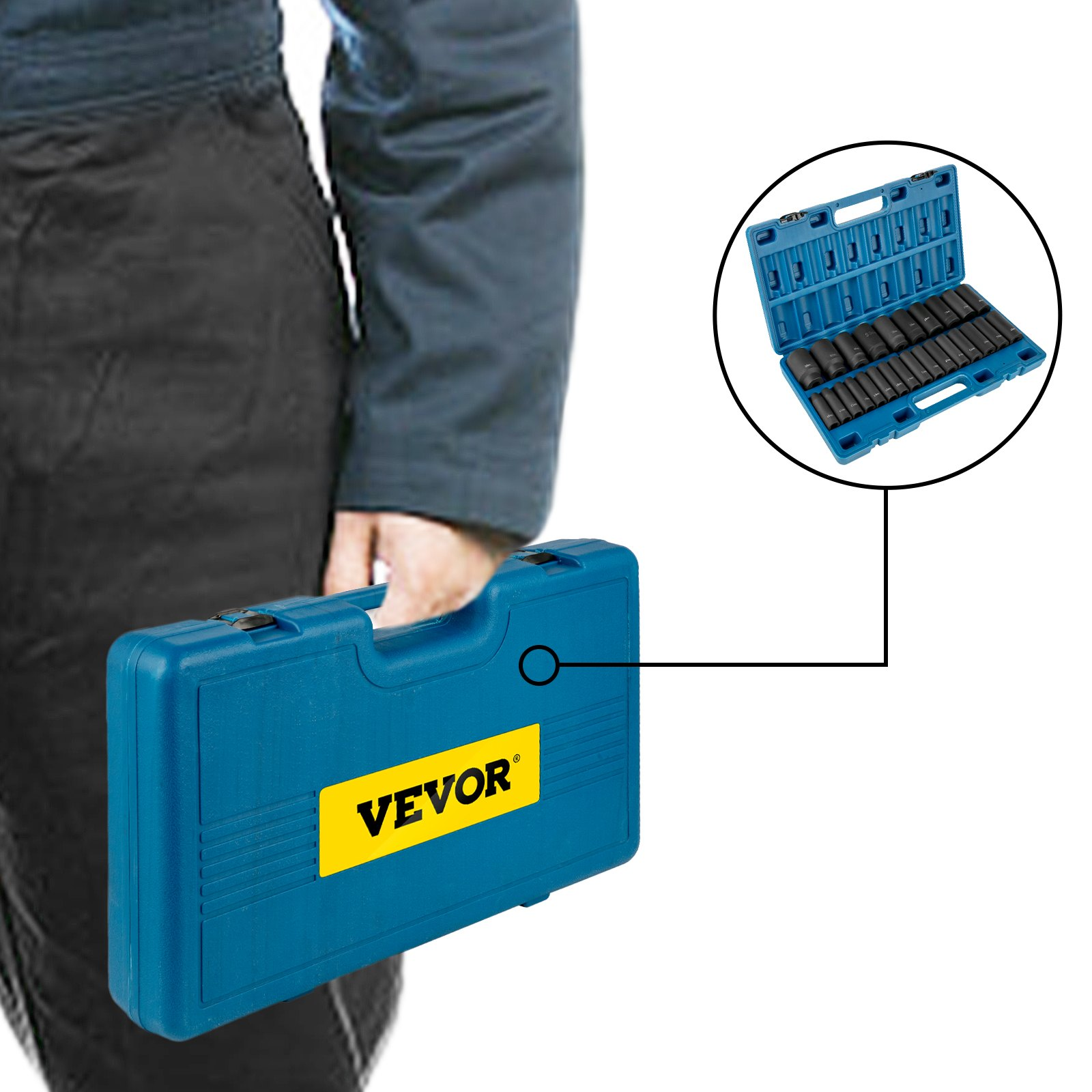 1/2'' Drive Impact Socket Set, 26pc Metric 10-36mm Deep 6-Point Sockets w/ Case - Picture 6 of 10