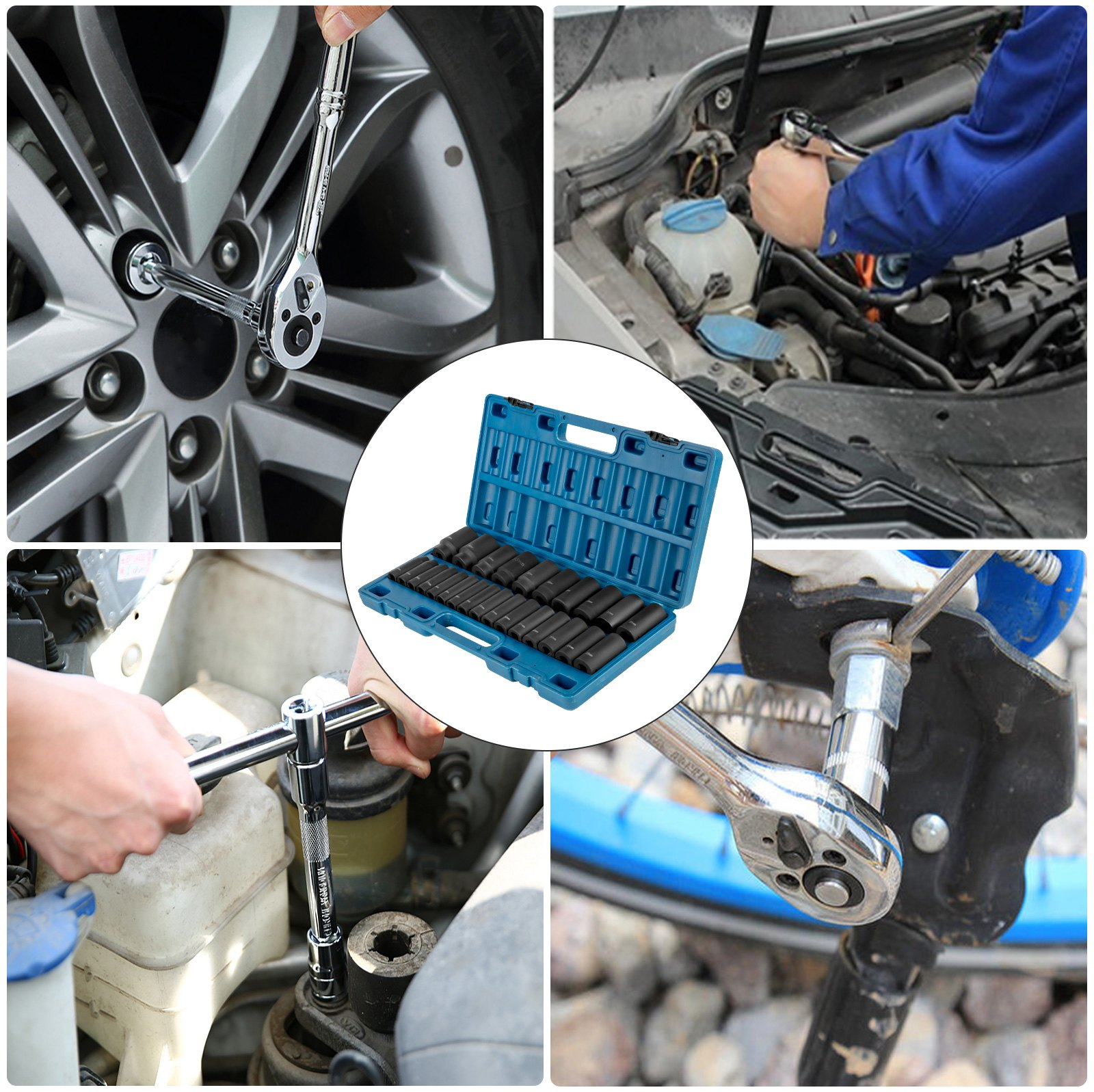 1/2'' Drive Impact Socket Set, 26pc Metric 10-36mm Deep 6-Point Sockets w/ Case - Picture 7 of 10