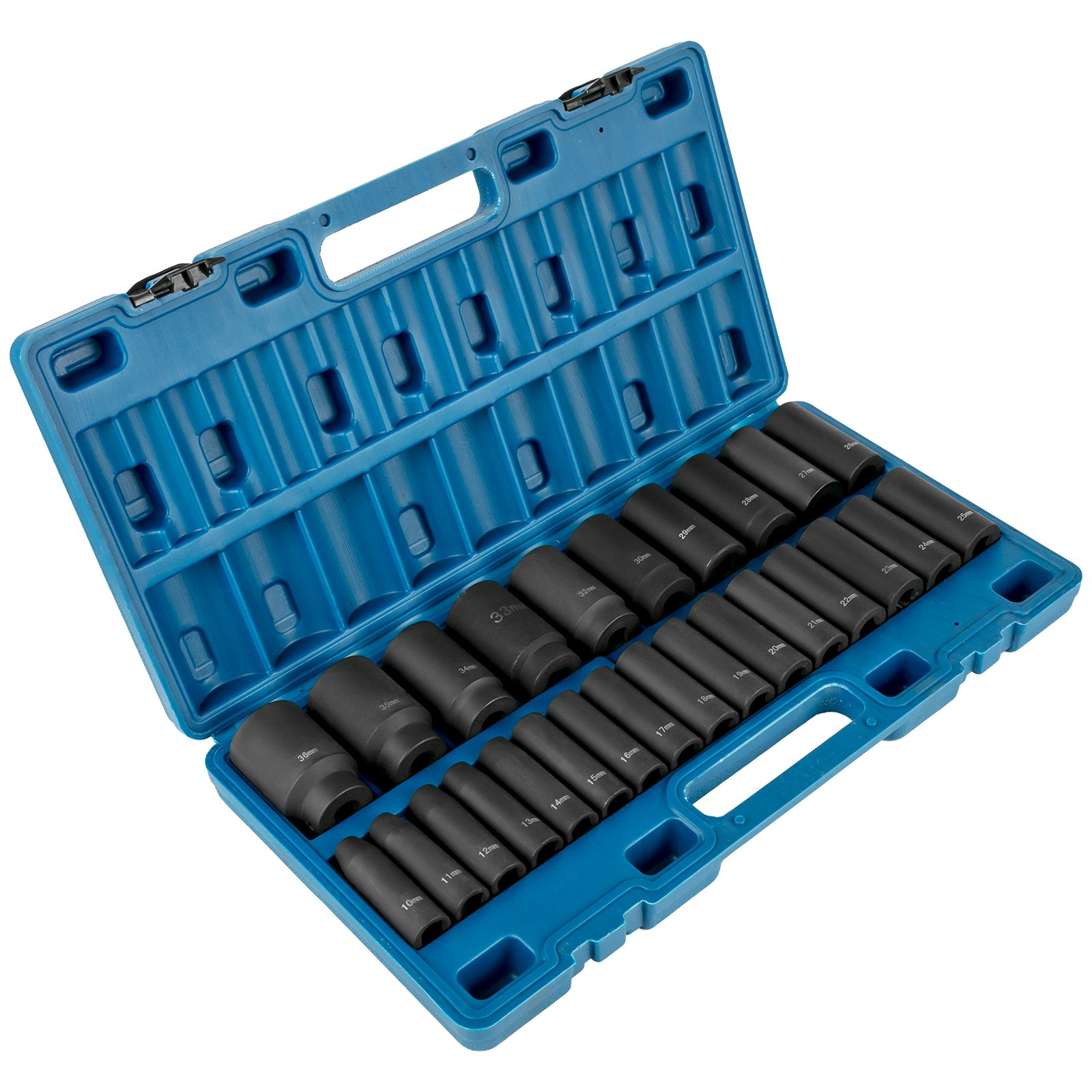 1/2'' Drive Impact Socket Set, 26pc Metric 10-36mm Deep 6-Point Sockets w/ Case - Picture 10 of 10