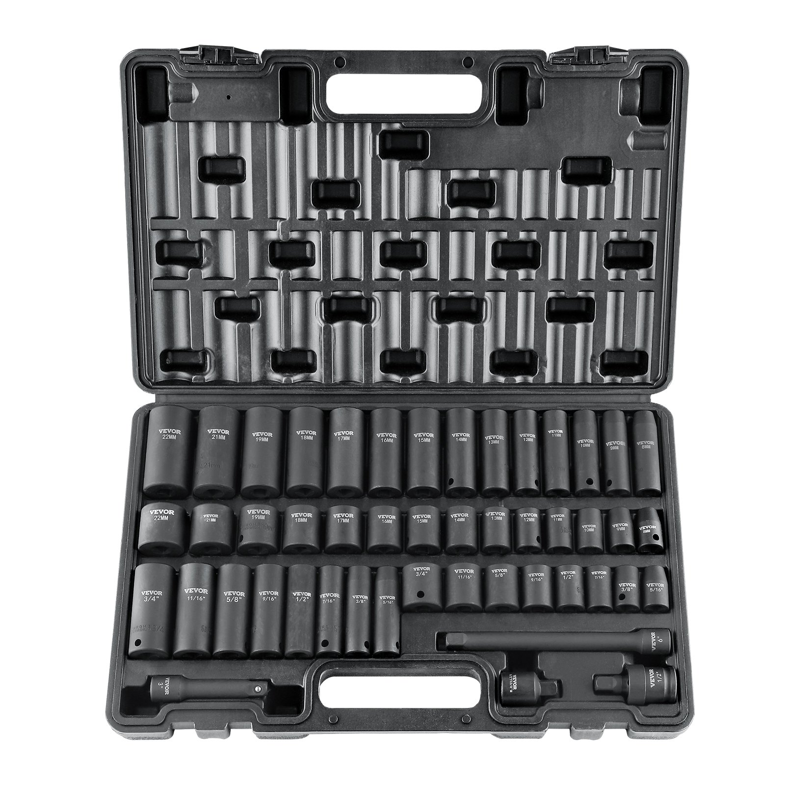 3/8" Drive Impact Socket Set 48pc SAE/Metric 6pt Cr-V w/ Case Adapter Bar - Picture 8 of 10