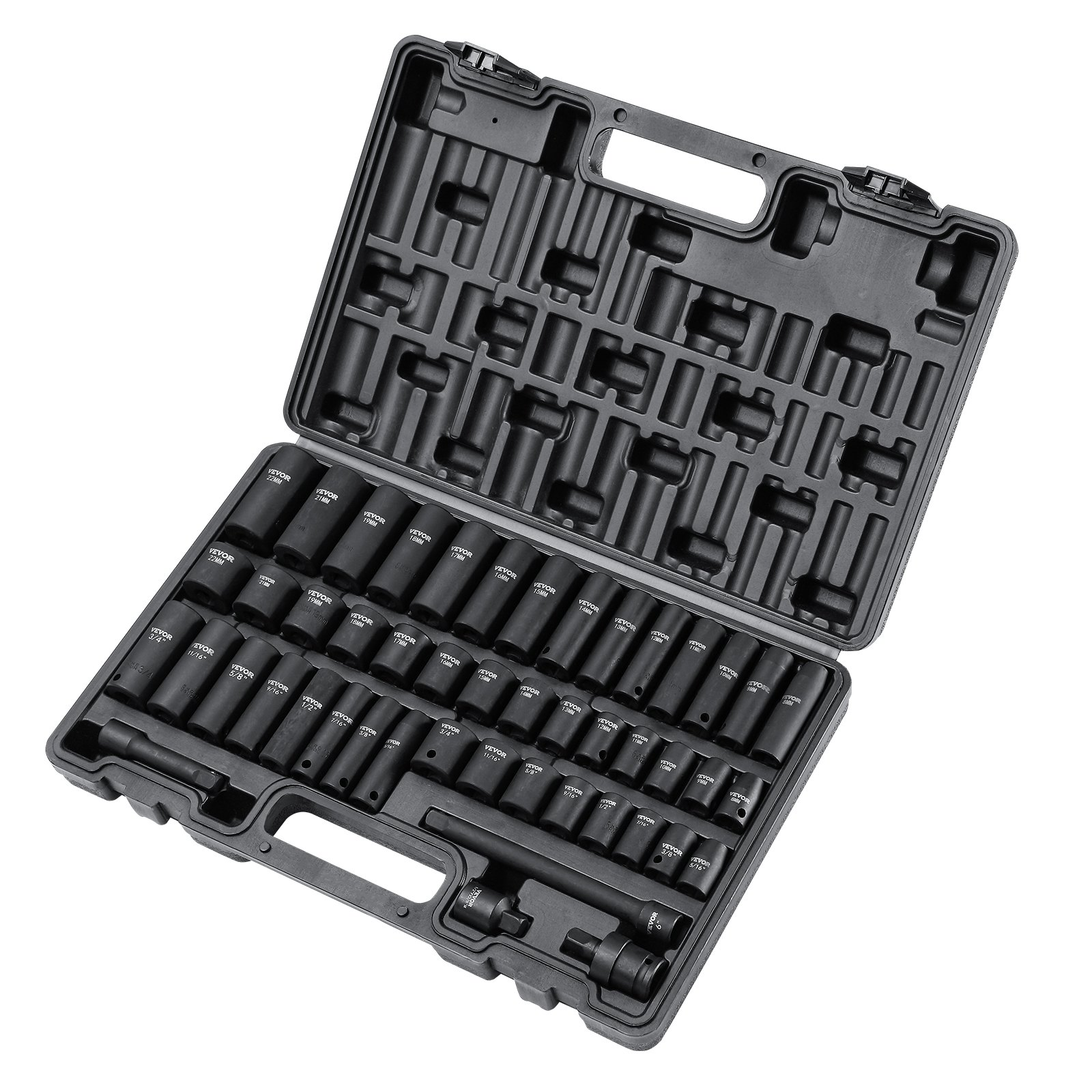 3/8" Drive Impact Socket Set 48pc SAE/Metric 6pt Cr-V w/ Case Adapter Bar - Picture 9 of 10