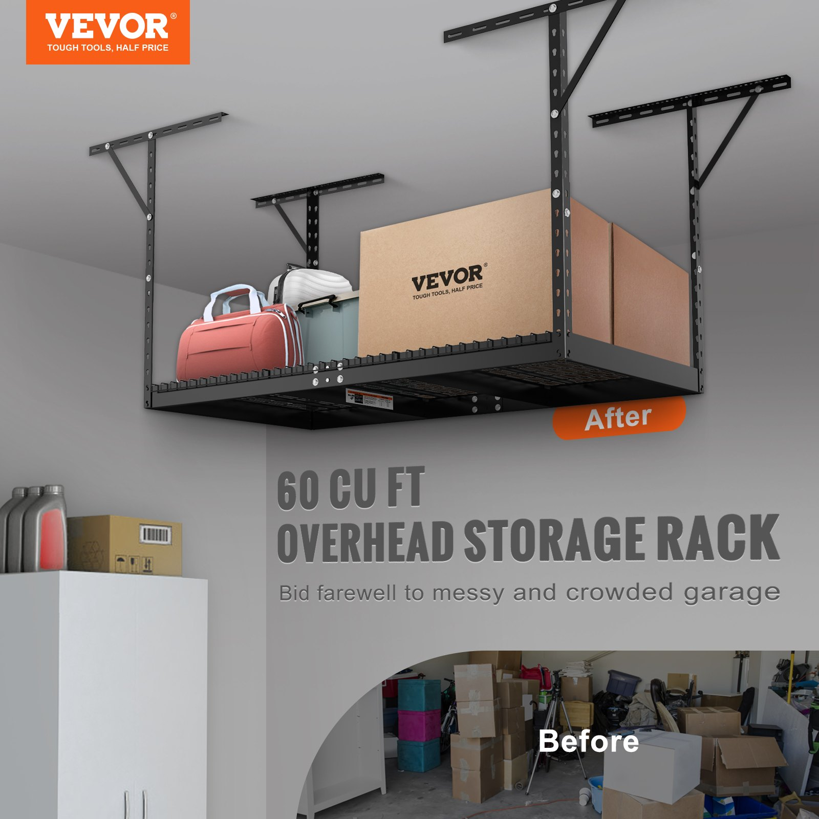 VEVOR Overhead Garage Storage Rack | Heavy Duty Adjustable Steel Racks