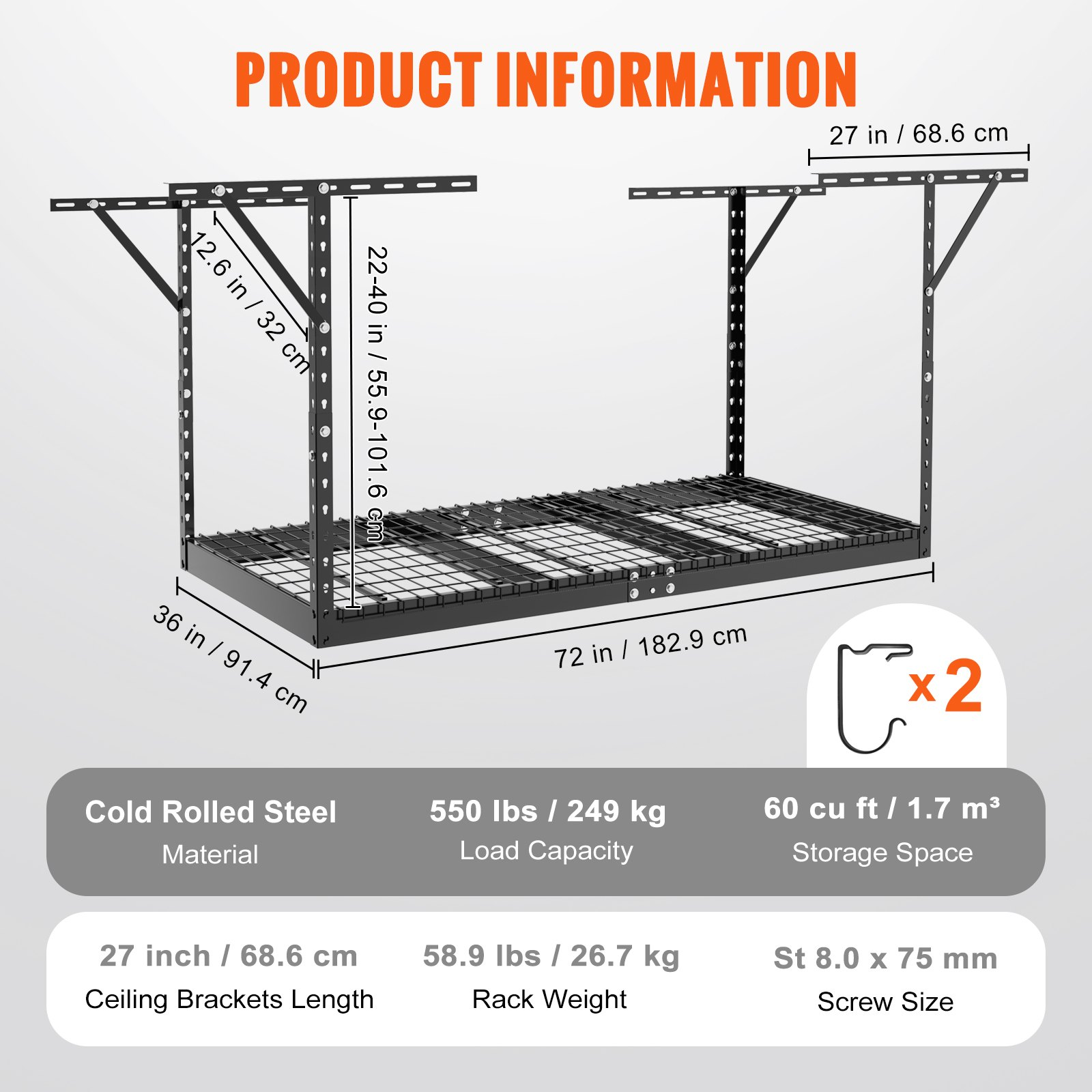 VEVOR Overhead Garage Storage Rack | Heavy Duty Adjustable Steel Racks