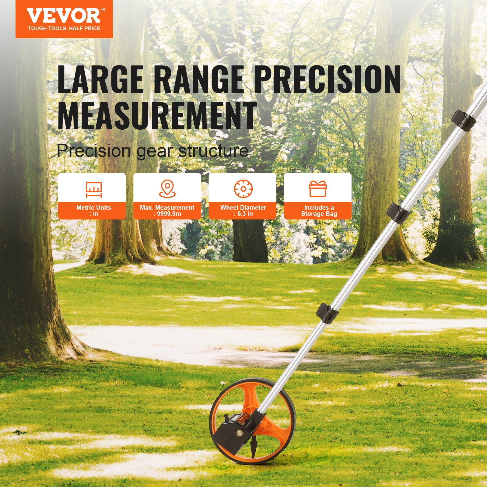 6.3" Measuring Wheel, 0-9,999m, Telescoping, w/ Back Bag, for Lawn/Road Use - Picture 1 of 10