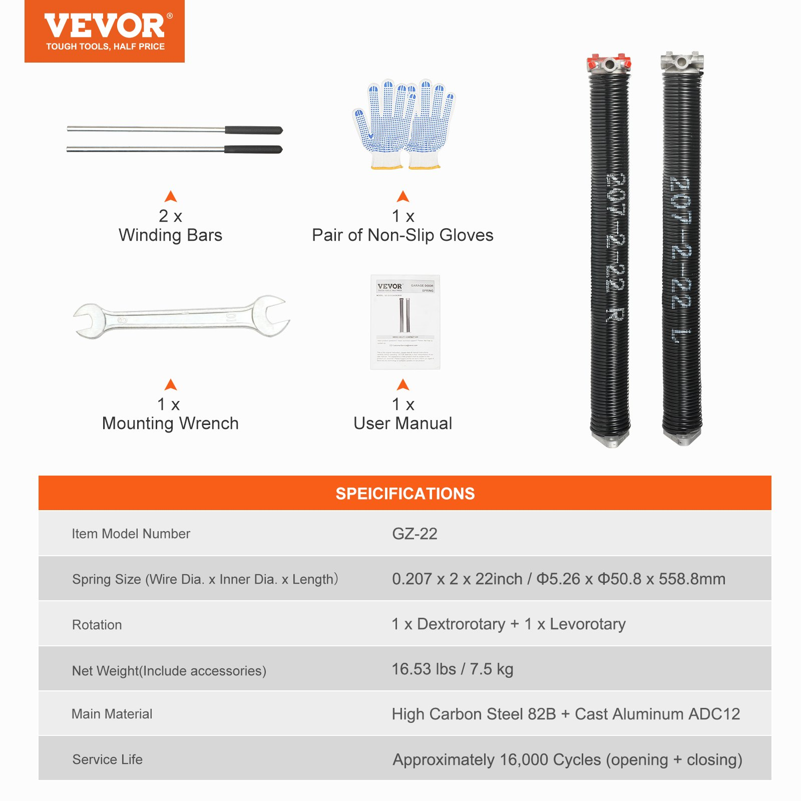 VEVOR Garage Door Torsion Springs, Electrophoresis Coated for Replacement