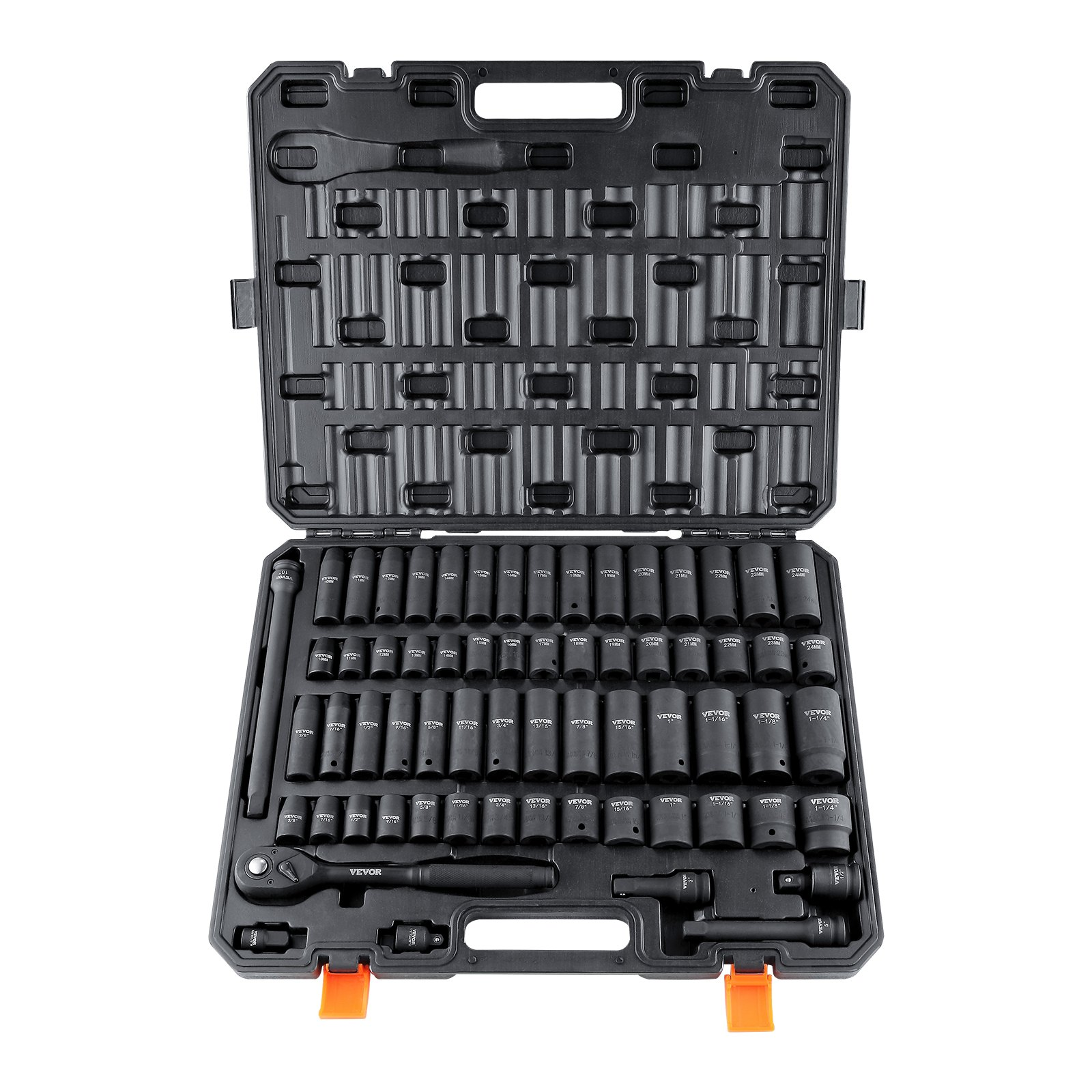 1/2" Drive Impact Socket Set - 65 Piece Socket Set SAE 3/8" to 1-1/4" and Metric