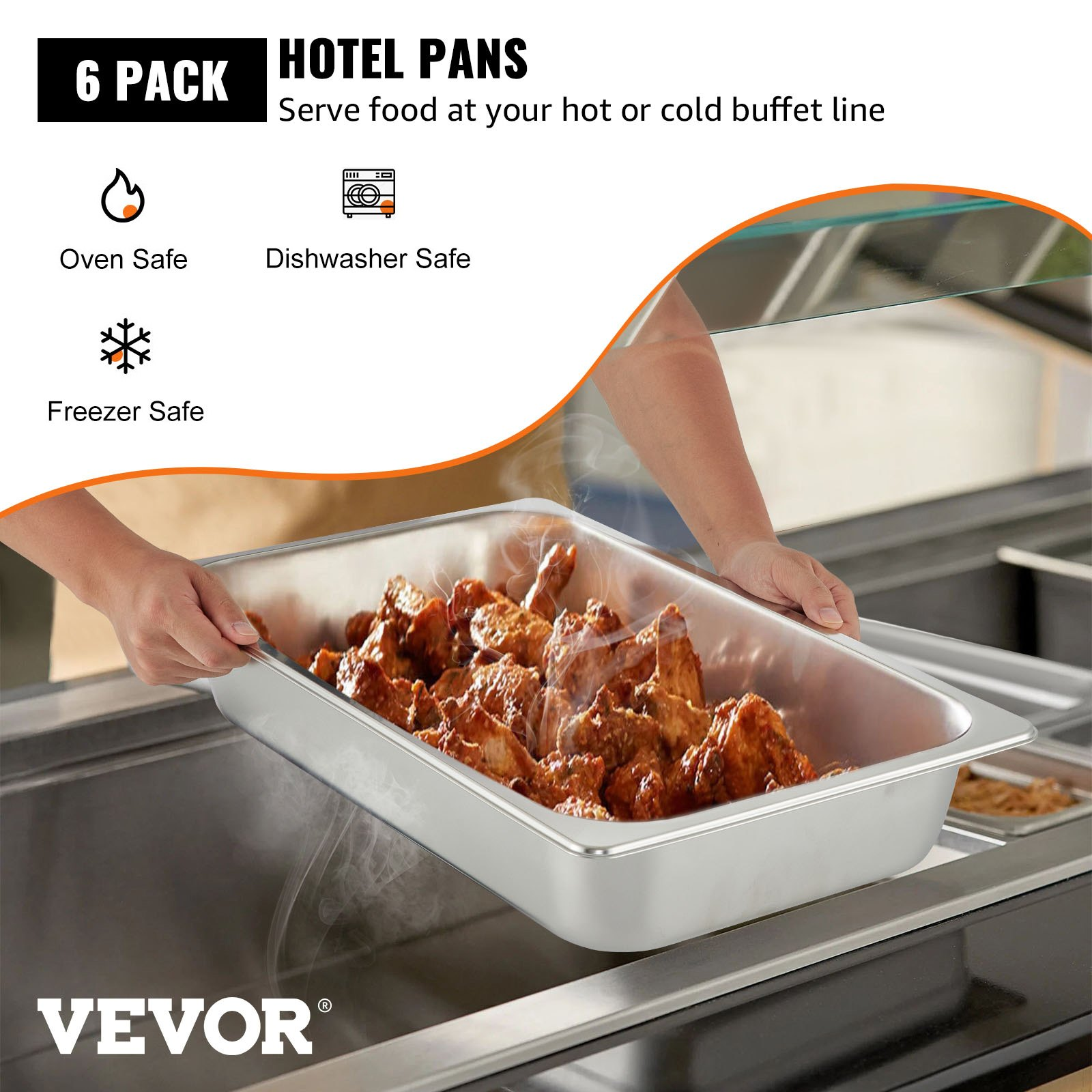 Hotel Pans Full Size 4-Inch Deep, Steam Table Pan 6 Pack , 22 Gauge/0.8mm Thick