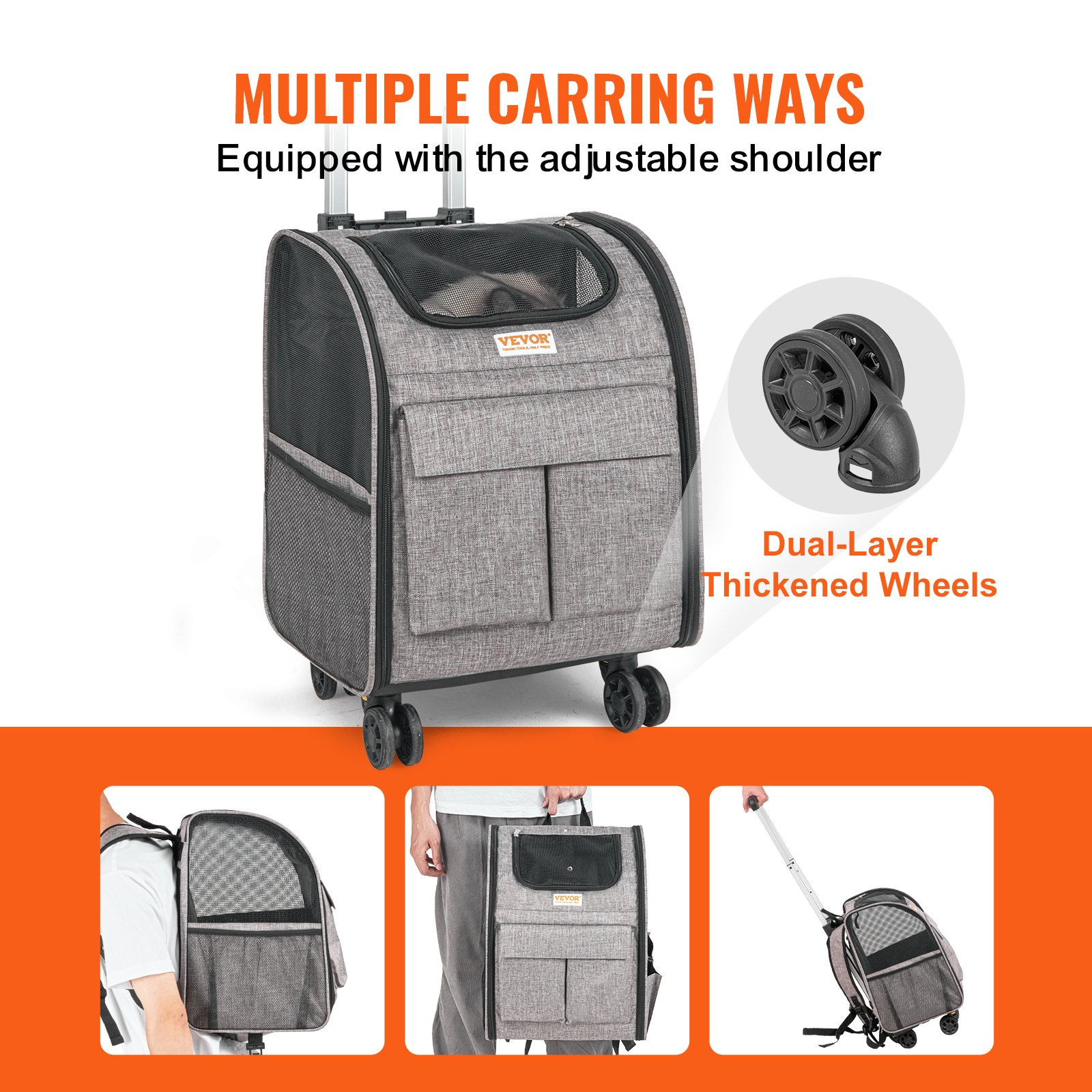 VEVOR Rolling Pet Carrier Backpack | Wheeled Airline Approved for Pets