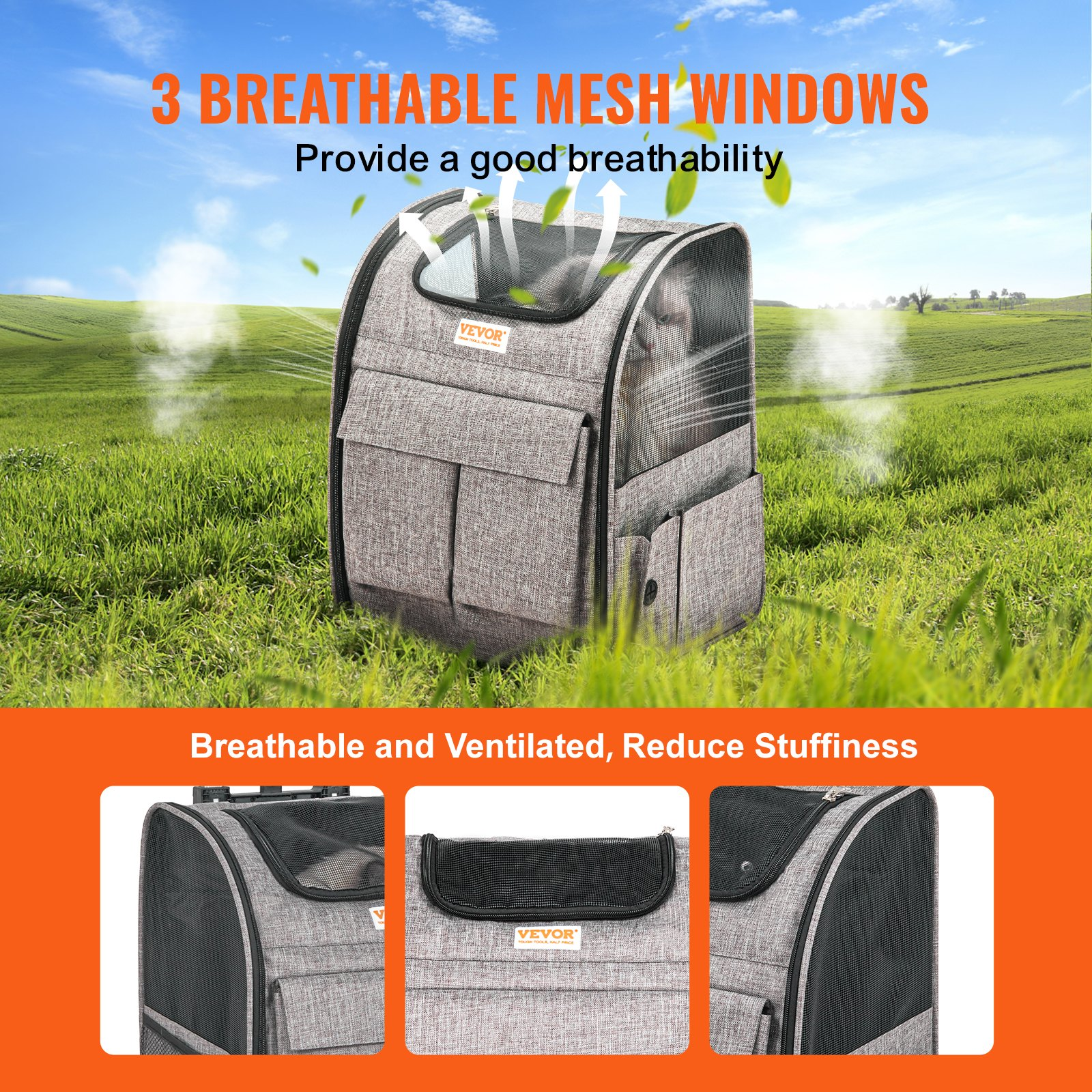 VEVOR Rolling Pet Carrier Backpack | Wheeled Airline Approved for Pets