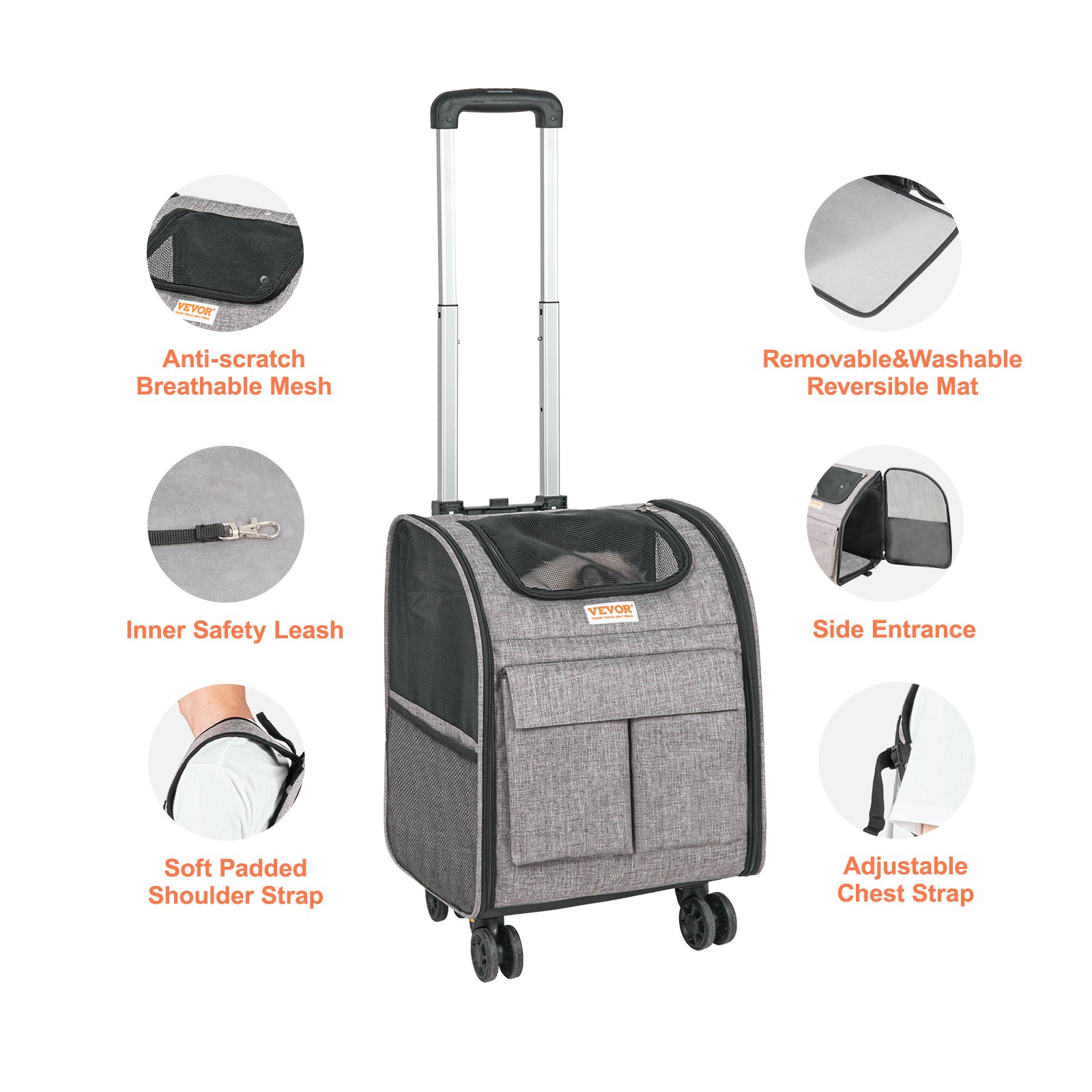 VEVOR Rolling Pet Carrier Backpack | Wheeled Airline Approved for Pets