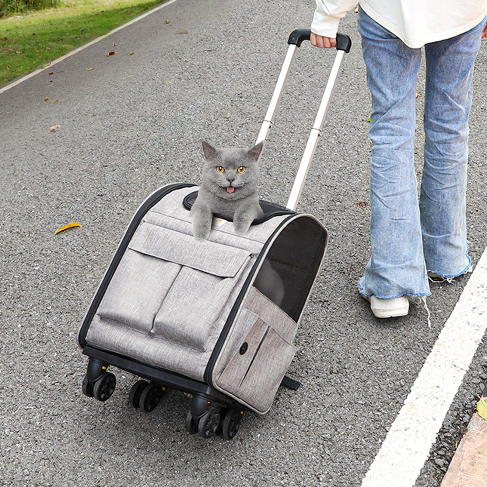 VEVOR Rolling Pet Carrier Backpack | Wheeled Airline Approved for Pets