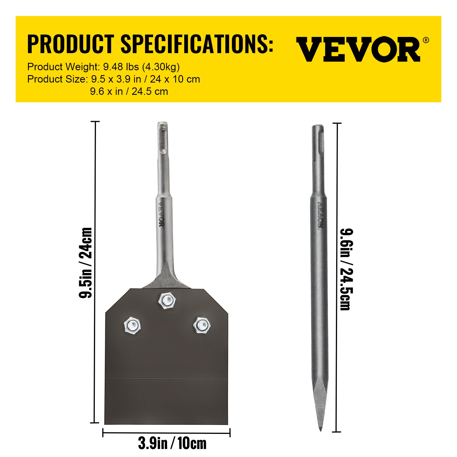 VEVOR Clay Spade, 3.9" x 9.5" SDS Plus Shank, Frozen Soil