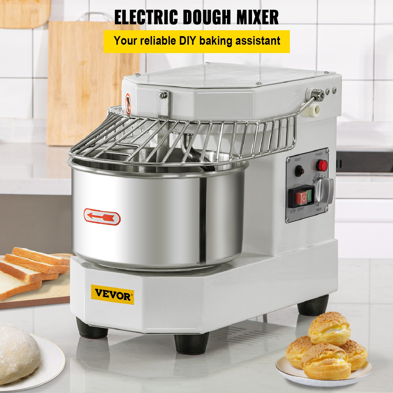 Commercial Dough Mixer 7.3QT 450W Dual Rotating Stainless Bowl Timer