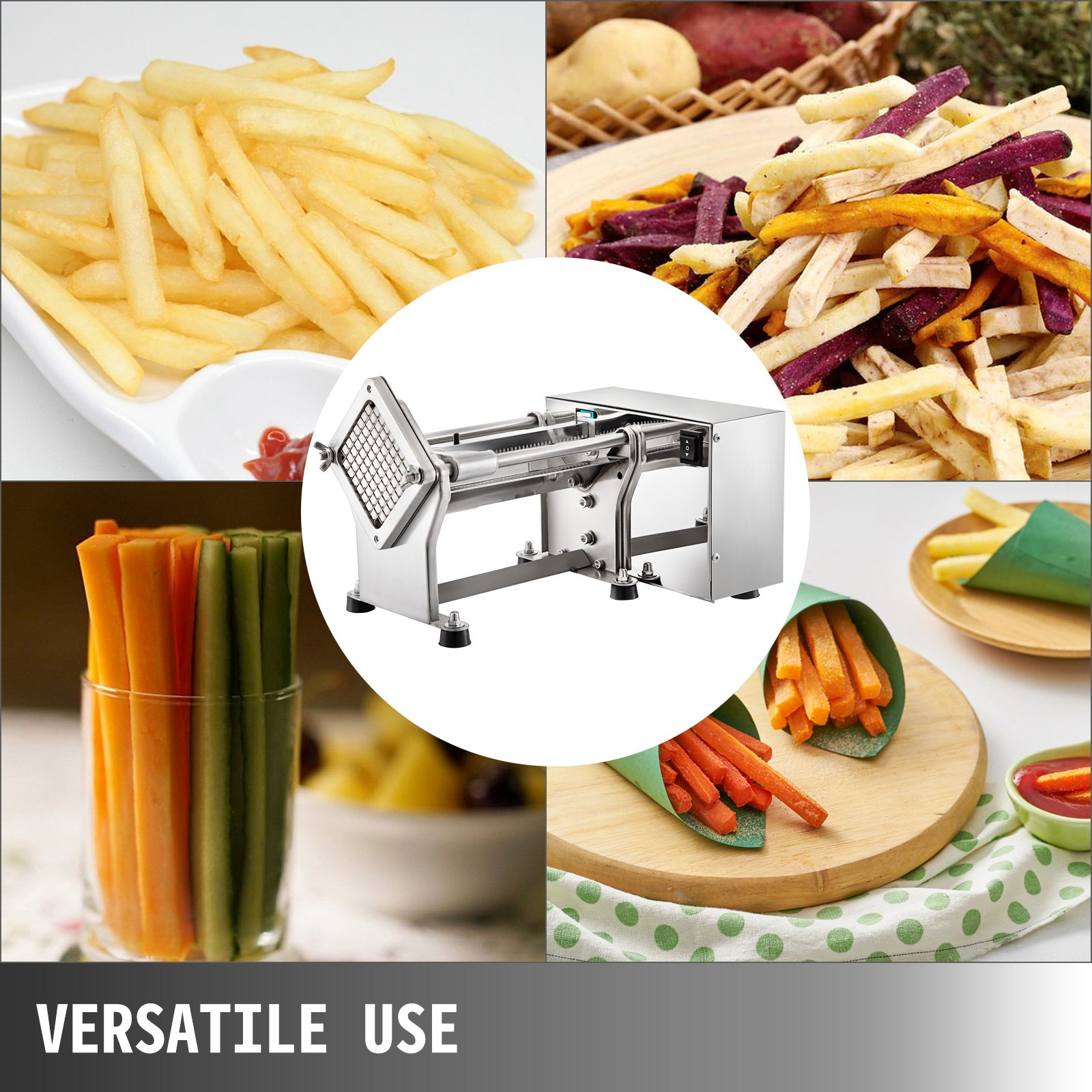 VEVOR Electric French Fry Cutter with 6mm 9mm 13mm and 8-Wedge Blade Potato Chip