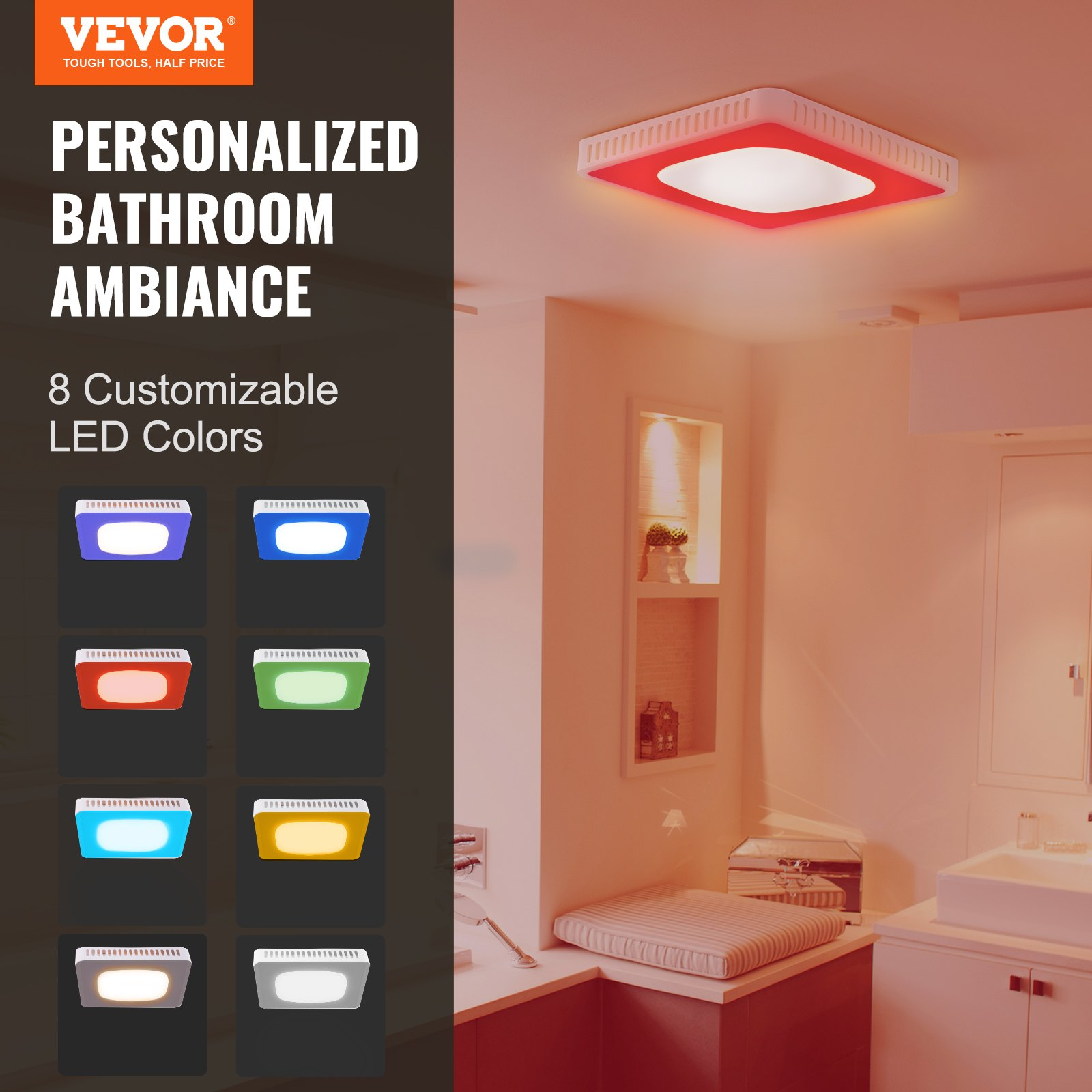 VEVOR Bathroom Exhaust Fan, 8 LED Colors, For Various Ceilings - Bild 1 von 10