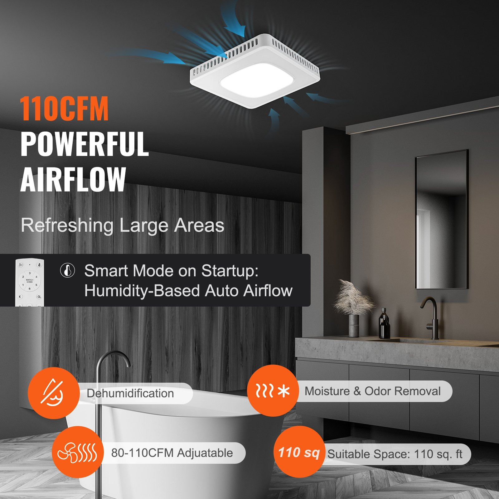 VEVOR Bathroom Exhaust Fan, 8 LED Colors, For Various Ceilings - Bild 4 von 10