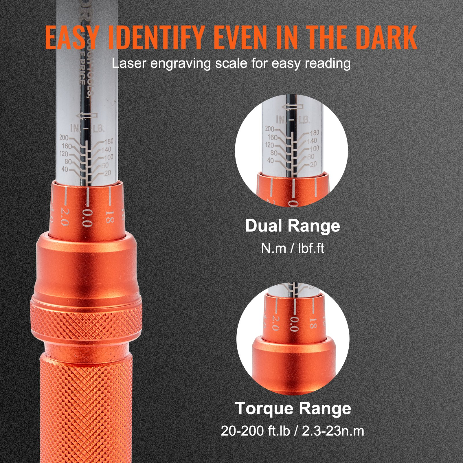 Drehmomentschlüssel, 1/4 Zoll Antrieb Click Drehmomentschlüssel 20-200 Zoll Pfund/3-23 Nm, Dual-Dir - Bild 3 von 10