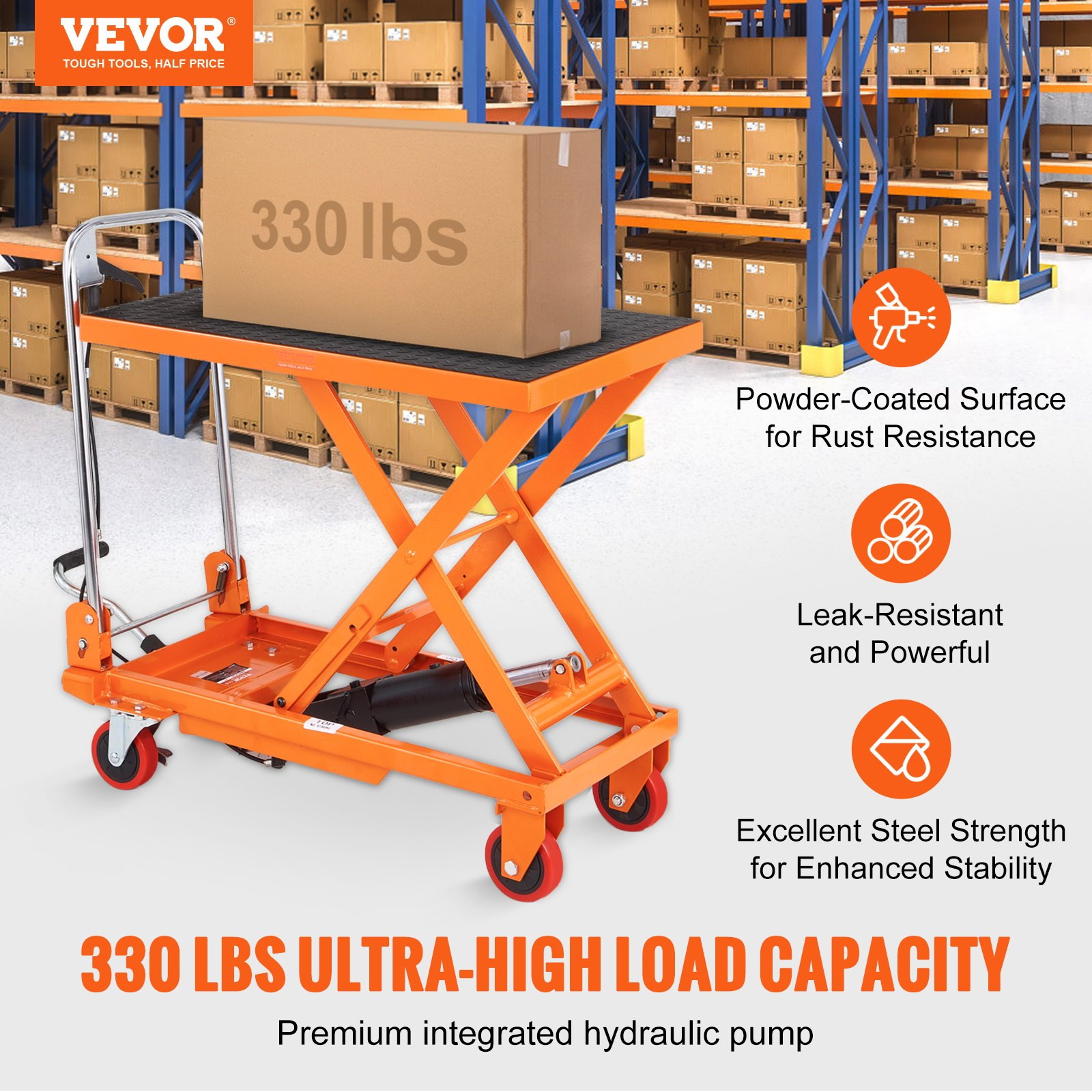 VEVOR Hydraulic Lift Table Cart, 330lbs Capacity 28.5″ Lifting Height, Manual Si