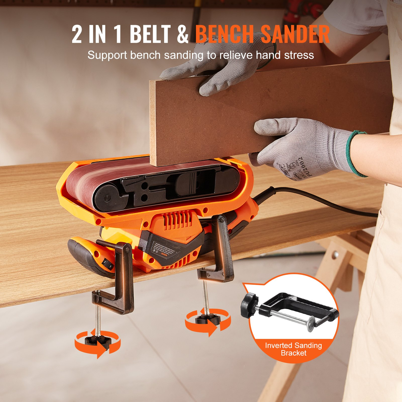 7AMP 3''x21'' Belt Sander for Woodworking, 6 Speeds w/ Vacuum Adapter & Dust Bag