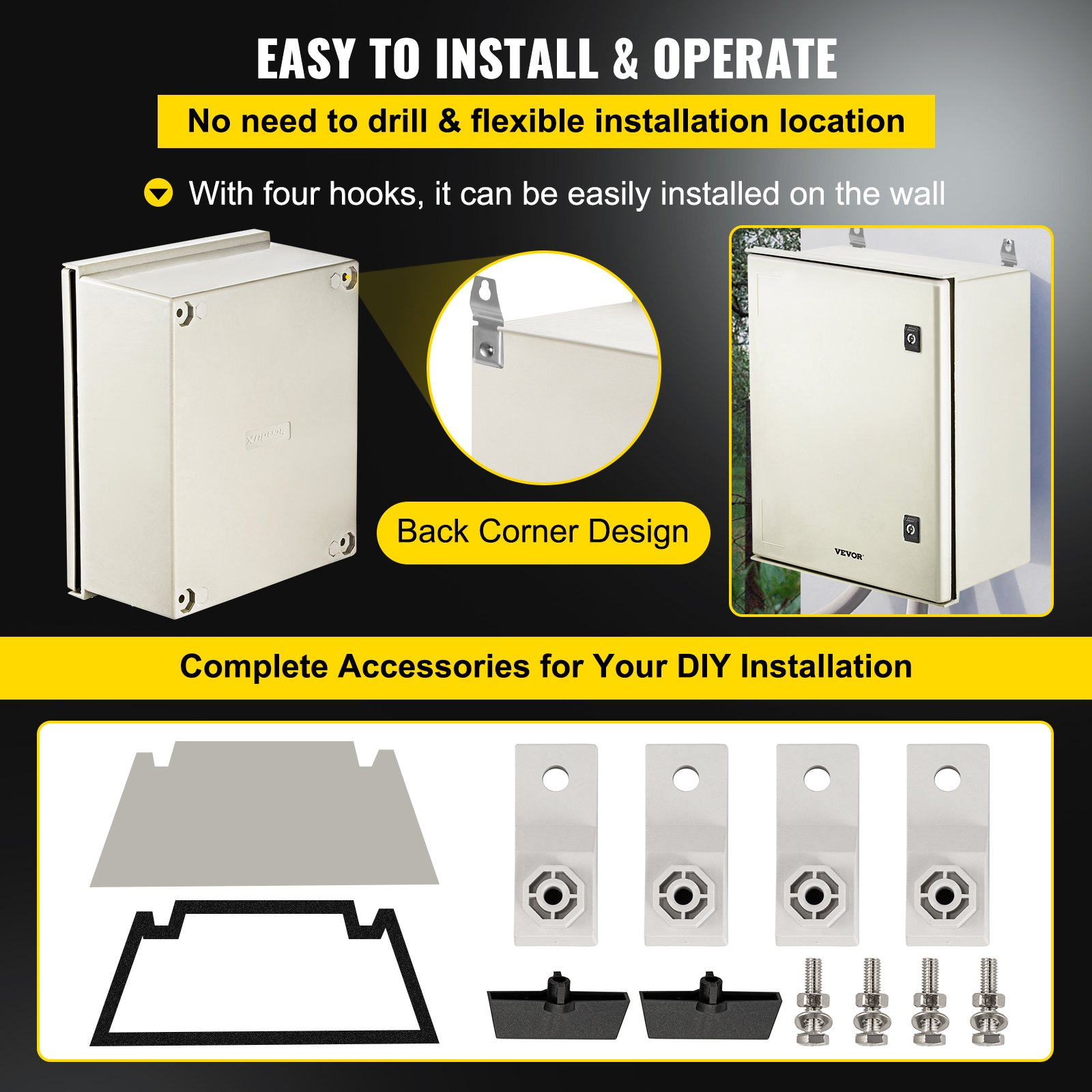 NEMA Enclosure 20x16x8" NEMA 4X Fiberglass Electrical Box, Mounting Plate