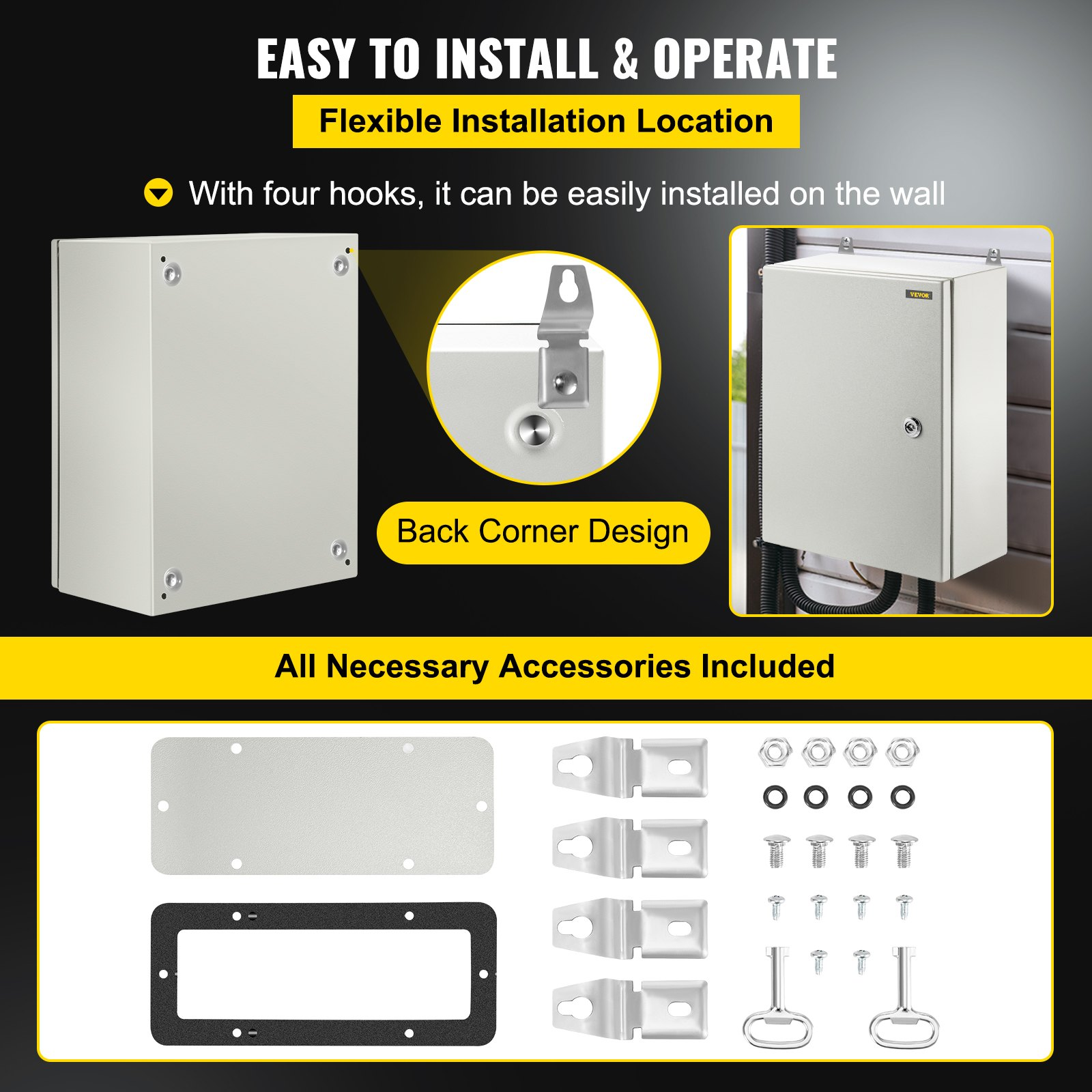 Electrical Enclosure Box, 16'' ×12'' ×6'', with Mounting Plate