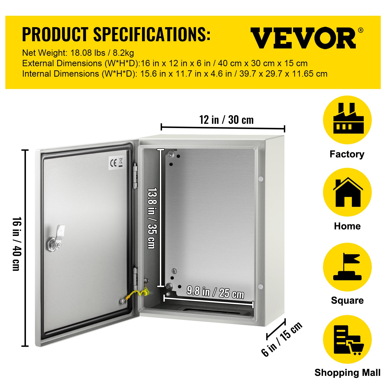 Electrical Enclosure Box, 16'' ×12'' ×6'', with Mounting Plate